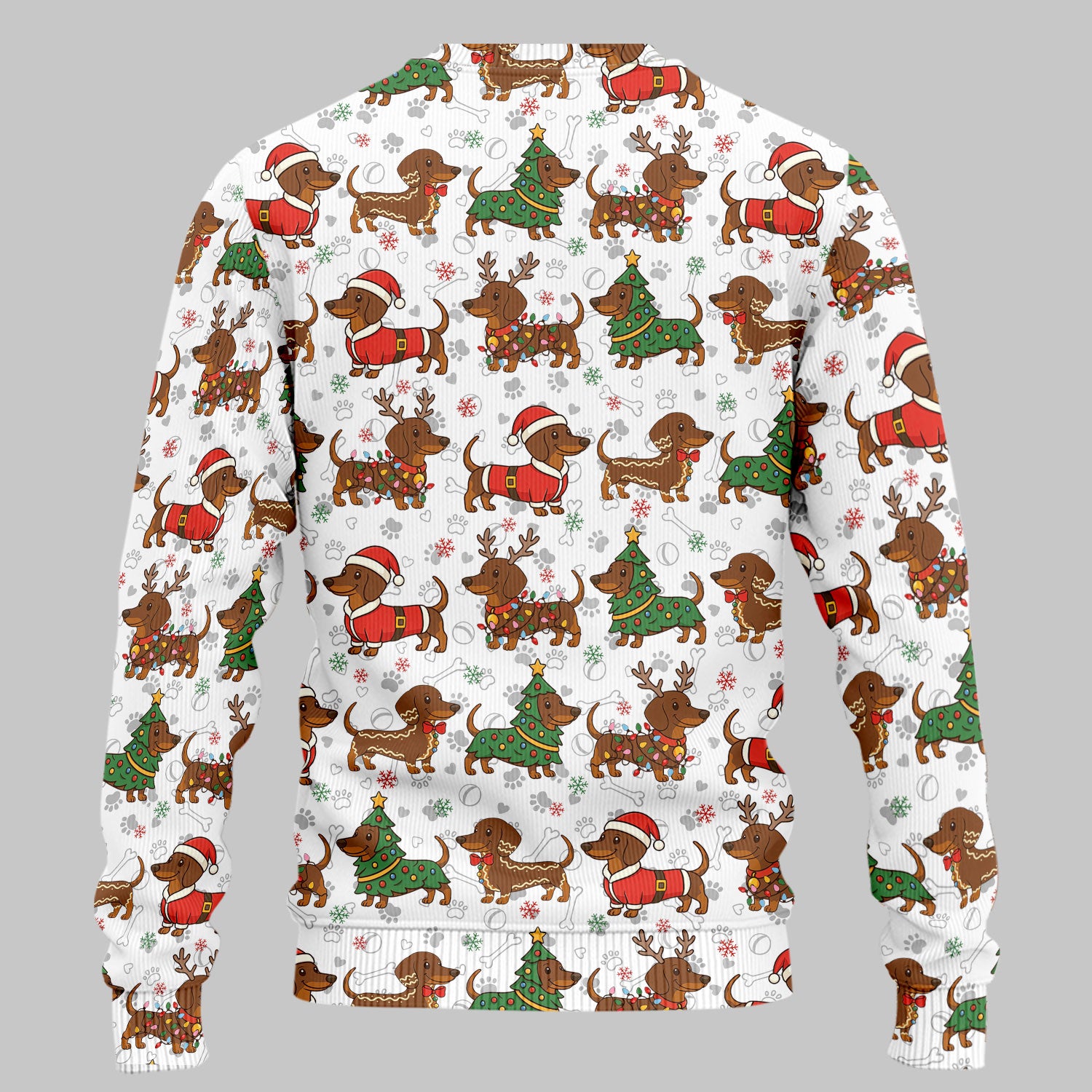 Christmas Weenie Dog Scrub Sets - Xmas Dachshund Scrub Pants - Cute Sausage Puppy V Neck Top - Ugly Sweater for Pet Lover