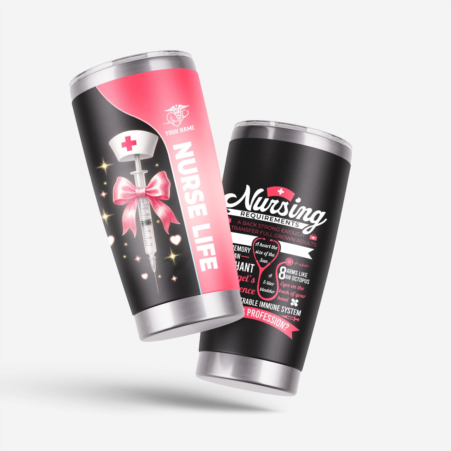 Personalized Nurse Tumbler with Name - Pink Syringe Bow Design for Women RN CNA LPN - Cute Medical Appreciation Cup for Nurse Graduation or Birthday Gift