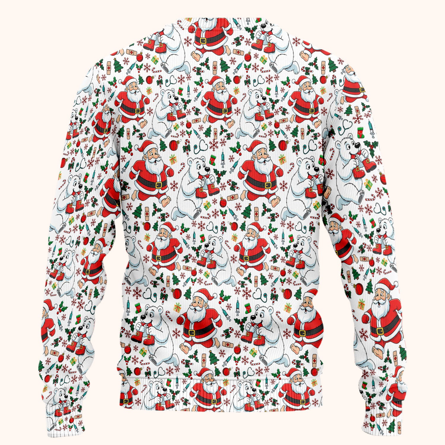 Christmas Santa & Polar Bear Scrub Set - Funny Holiday Nursing Pants and V Neck Top - Cute Winter Medical Uniform