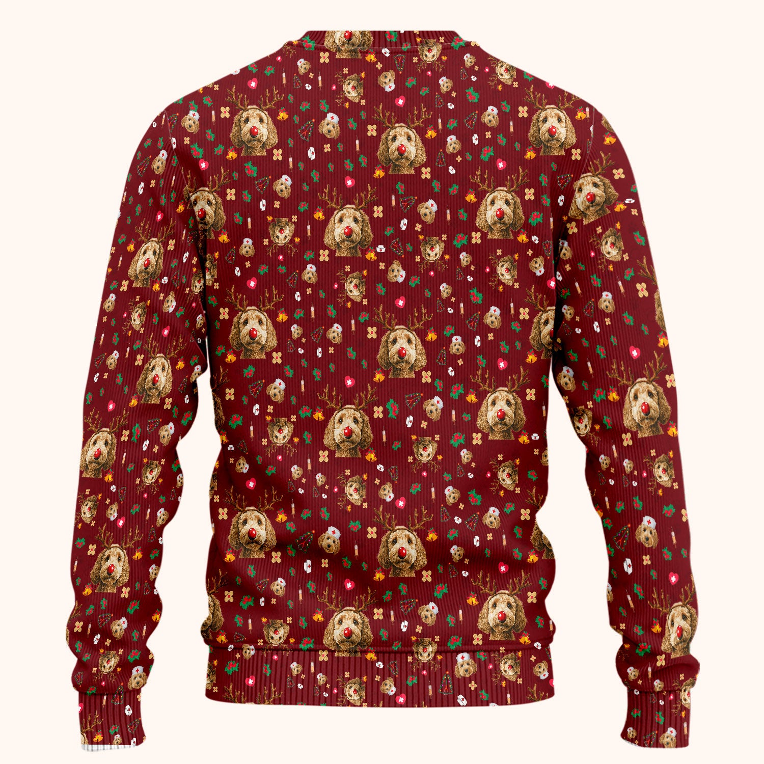Labradoodle Reindeer Christmas Scrub Set - Funny Dog Nurse Pants and V Neck Top - Cute Holiday Medical Uniform