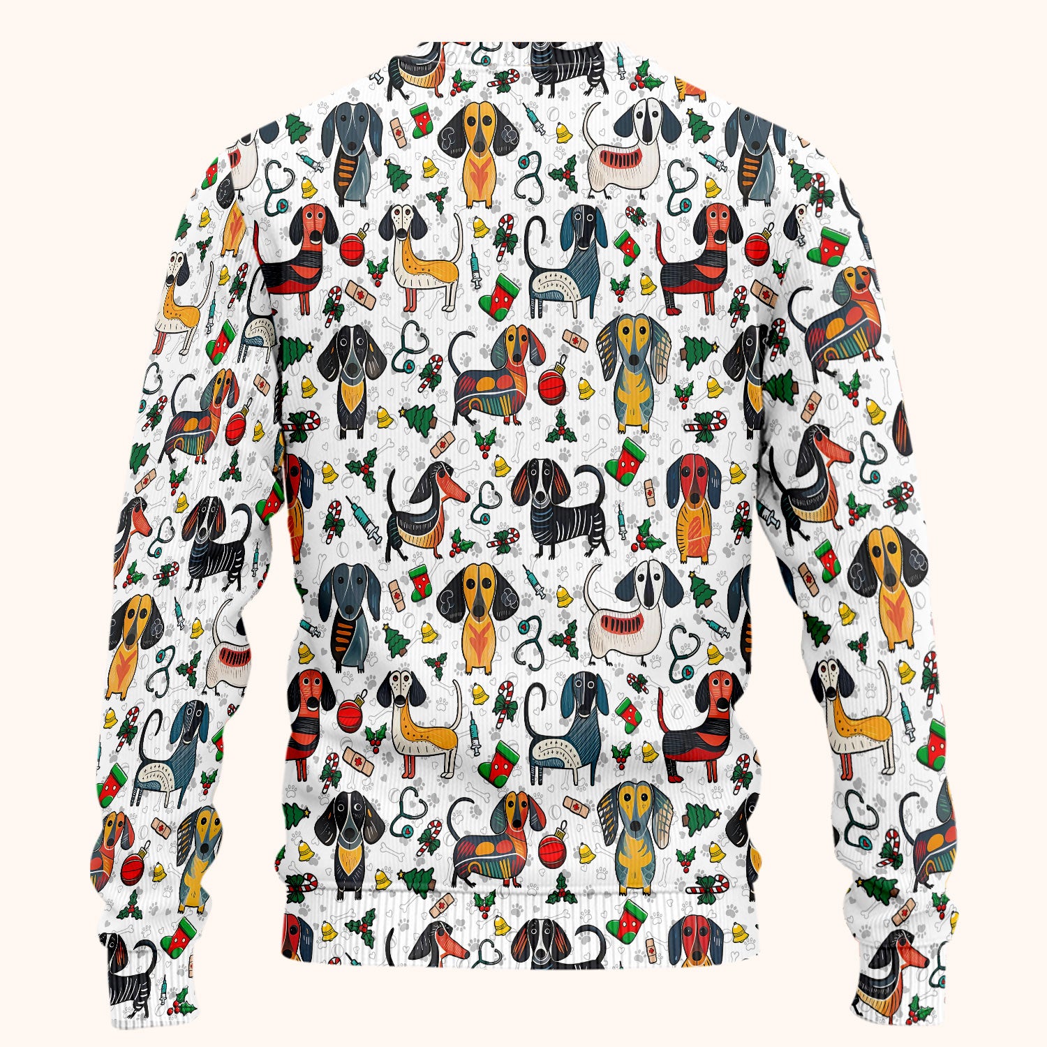 Dachshund Christmas Scrub Set - Cute Wiener Dog Pants and V Neck Top - Holiday Medical Uniform