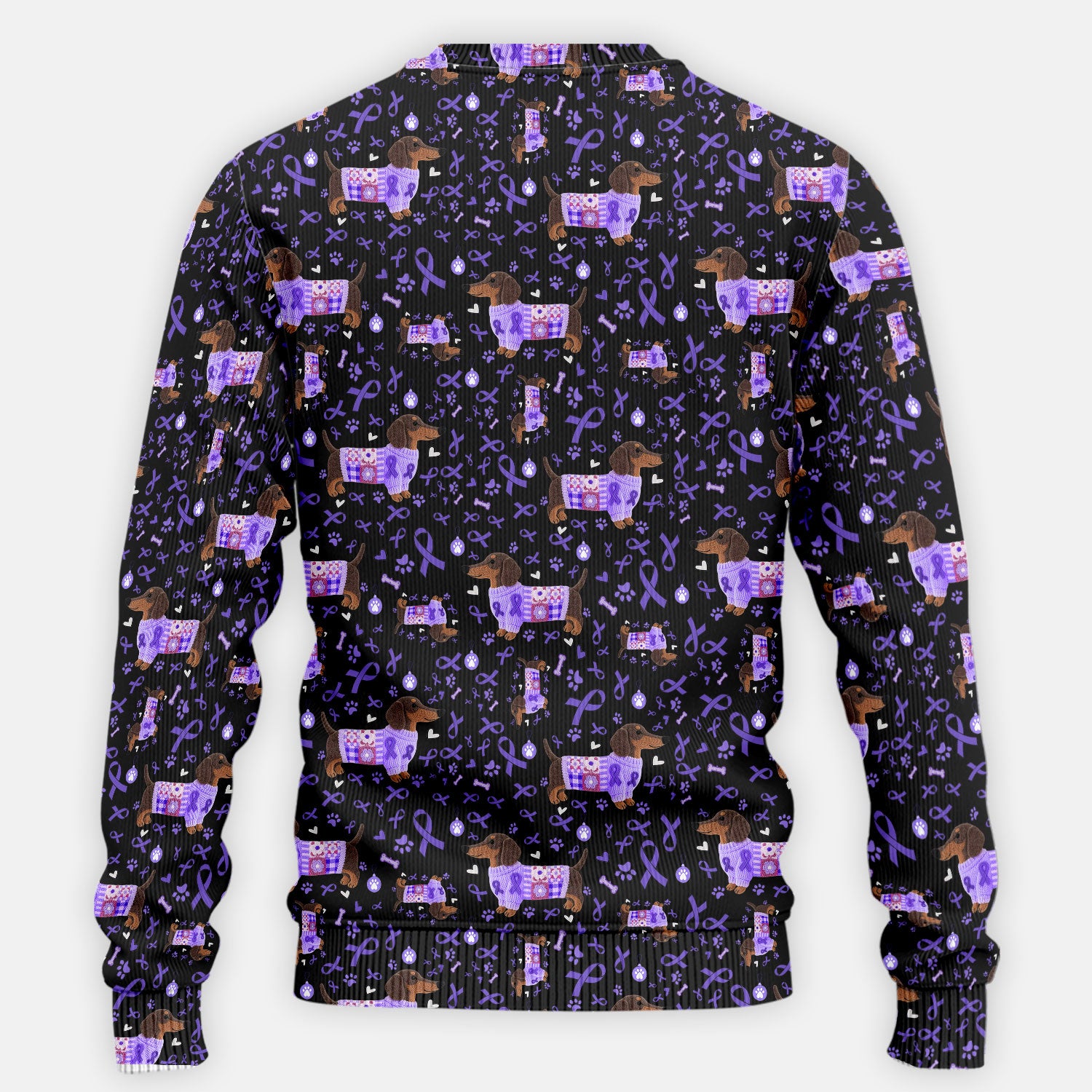 Purple Ribbon Dachshund Scrub Sets - Cute Awareness Dog Paw Prints Scrub Pants and V Neck Top - Support Lupus Cancer Med Uniform