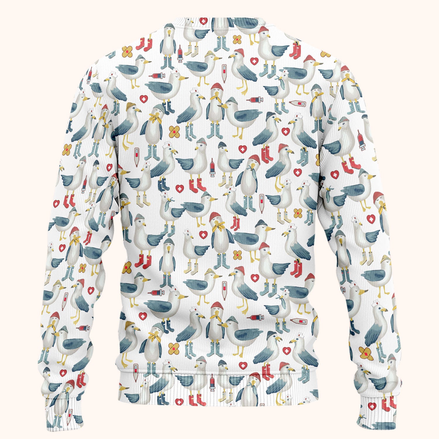 Seagull Scrub Set for Nurses - Adorable Birds Medical Uniform - Funny Scrubs Pants and V Neck Top for RN CNA LPN