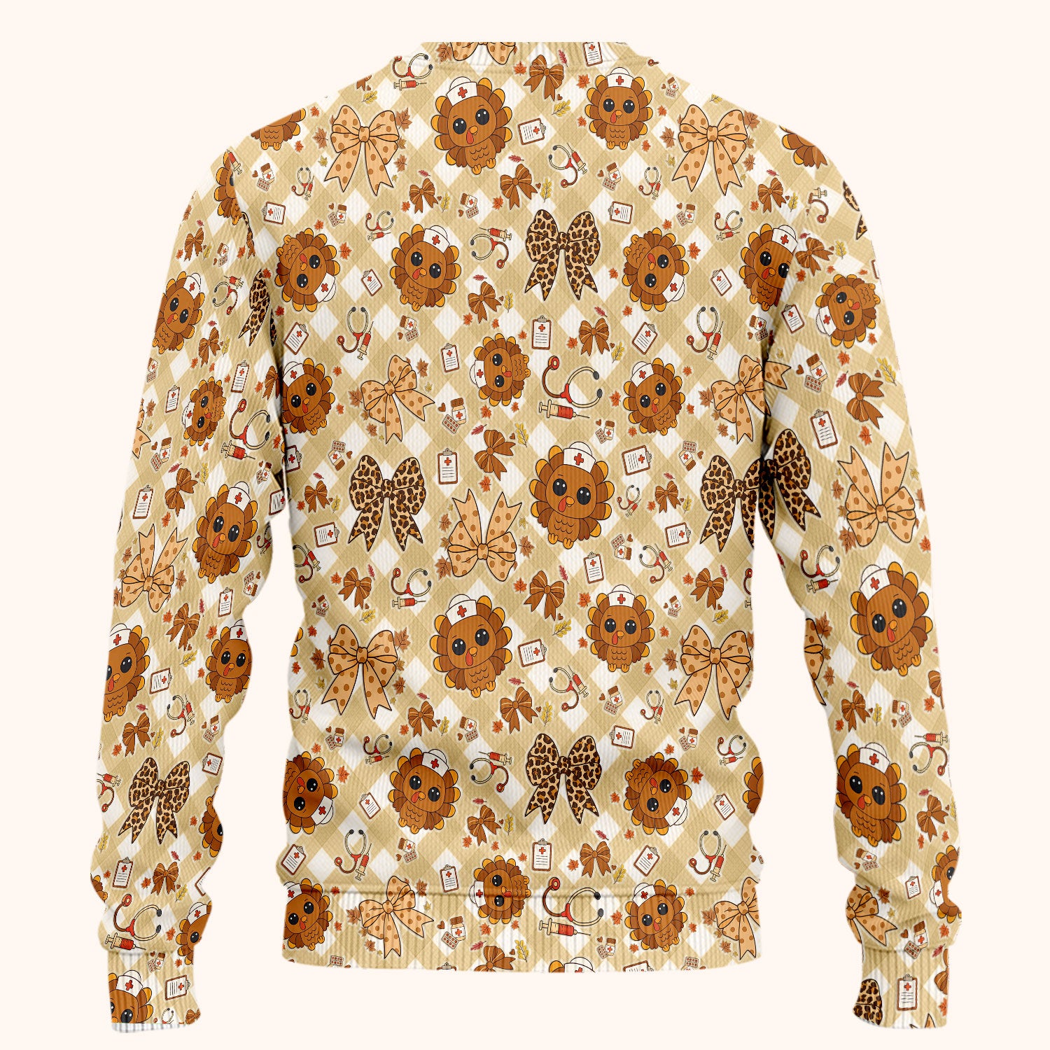 Thanksgiving Turkey Scrub Set for Nurses - Cute Fall Leaves and Bow Scrubs Pants and V Neck Top - Autumn Nursing Gift for Her