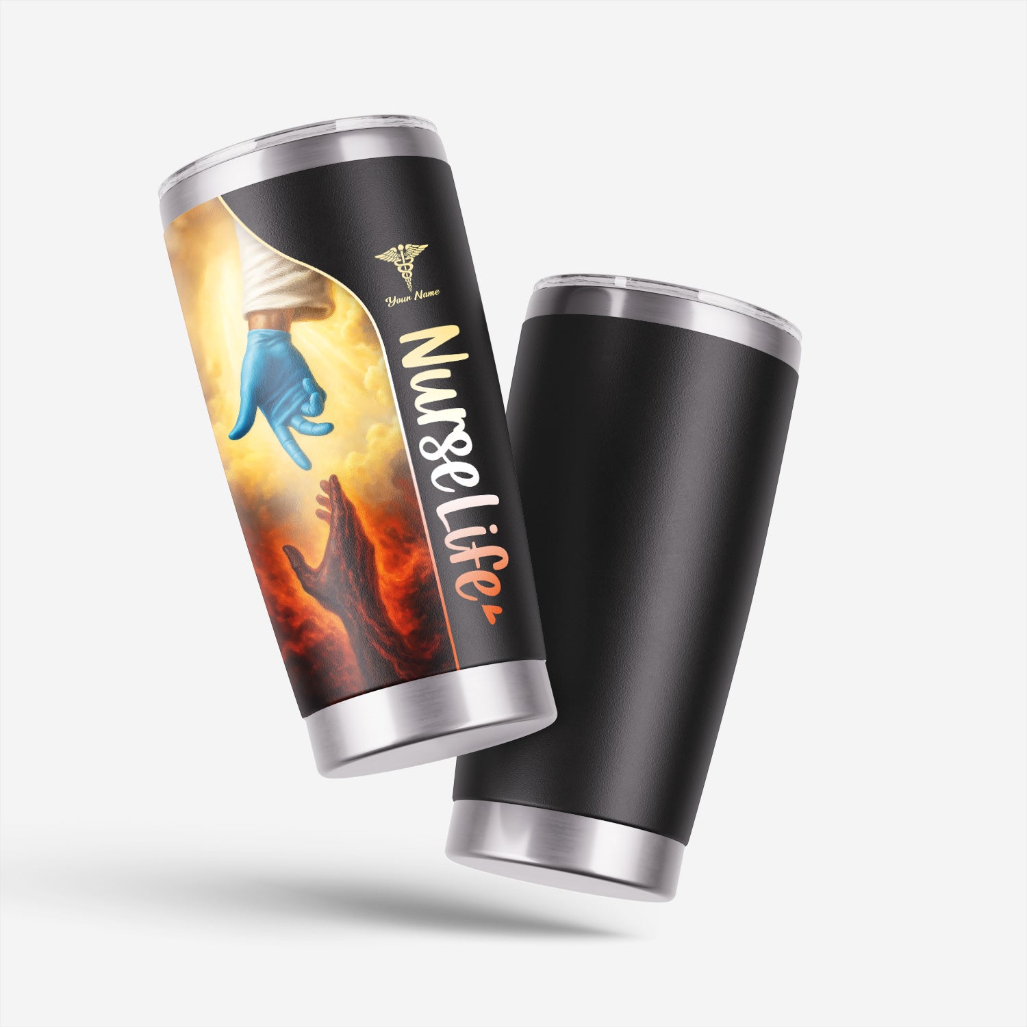 Christian Nurse Stainless Tumbler with Name - God’s Hand Reaching Design - Inspirational Gift for Faithful RN LPN CNA Women in Healthcare