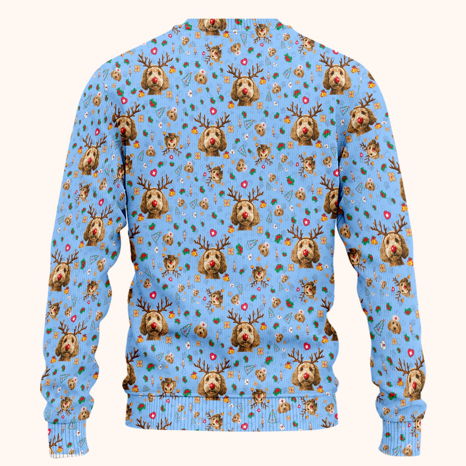 Christmas Labradoodle Scrub Set - Funny Reindeer Dog Nurse Pants and V Neck Top - Cute Holiday Medical Uniform
