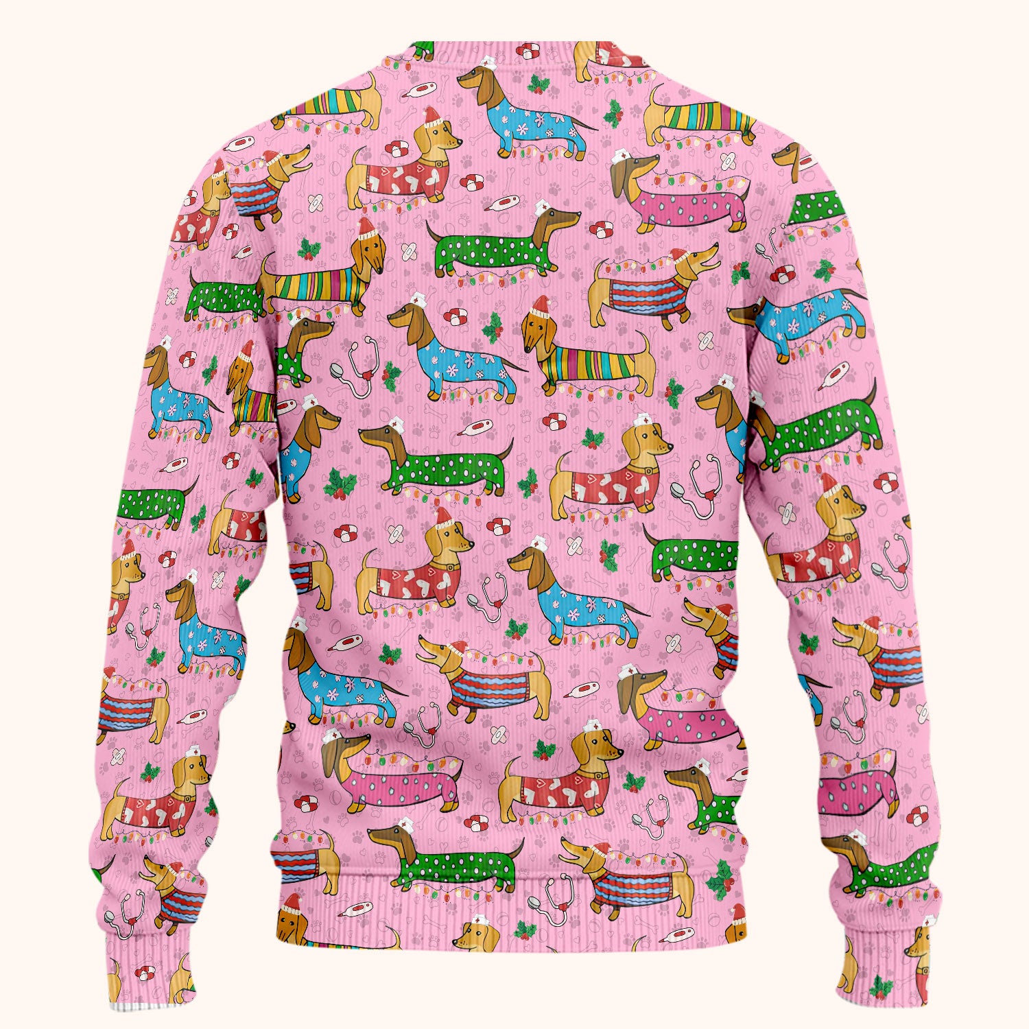 Christmas Dachshund Scrub Set for Nurses - Cute Wiener Dog in Holiday Outfit - Funny Medical Uniform Gift for Women RN LPN CNA