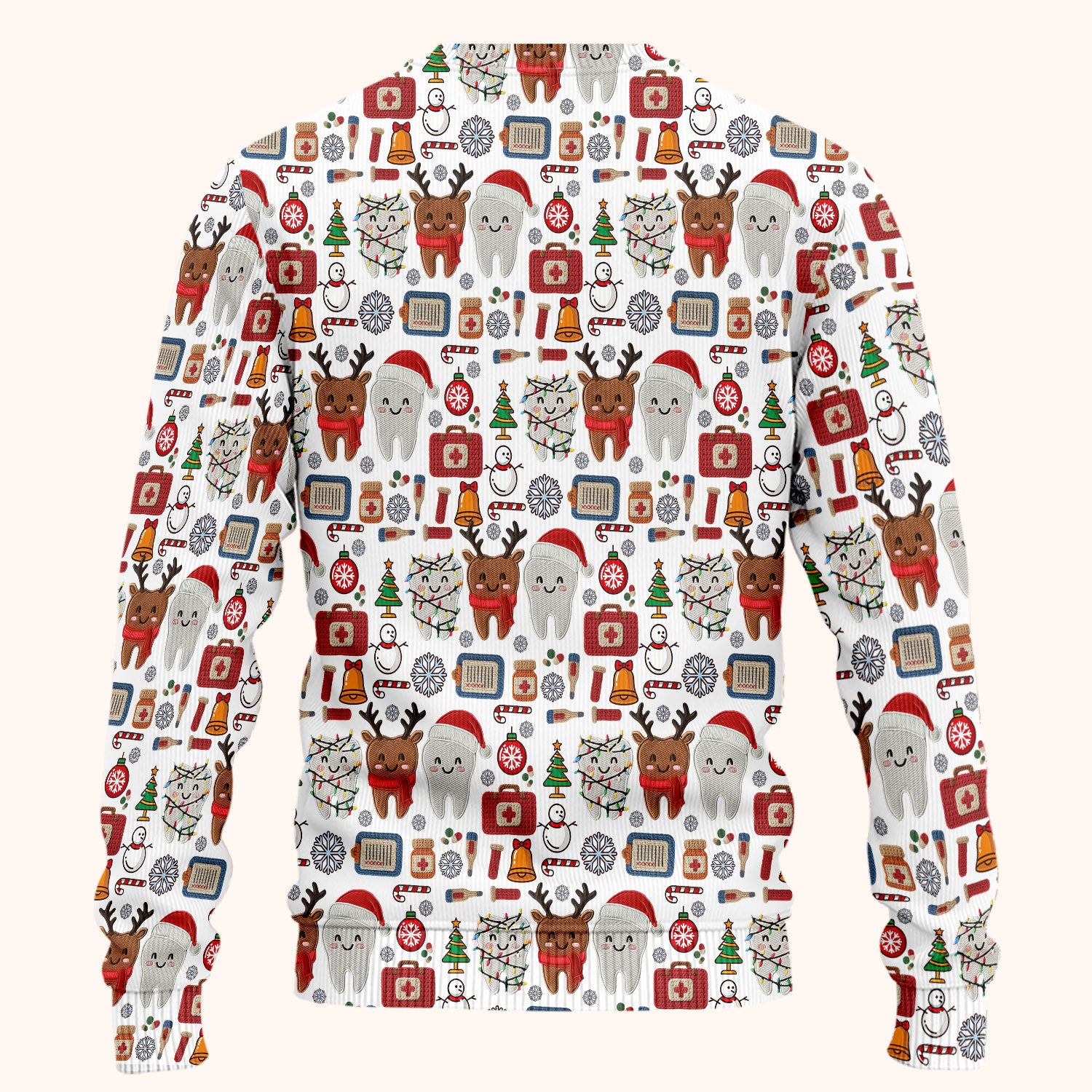 Christmas Dental Scrub Set - Cute Santa & Reindeer Tooth Pants and V Neck Top - Funny Gift for Dentists, Hygienists, Nurses