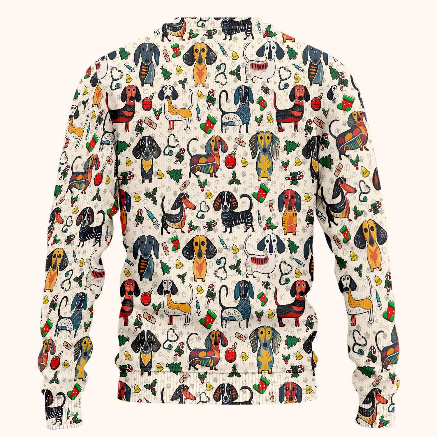 Christmas Wiener Dog Scrub Set - Funny Sausage Dog Pants and V Neck Top - Holiday Medical Uniform