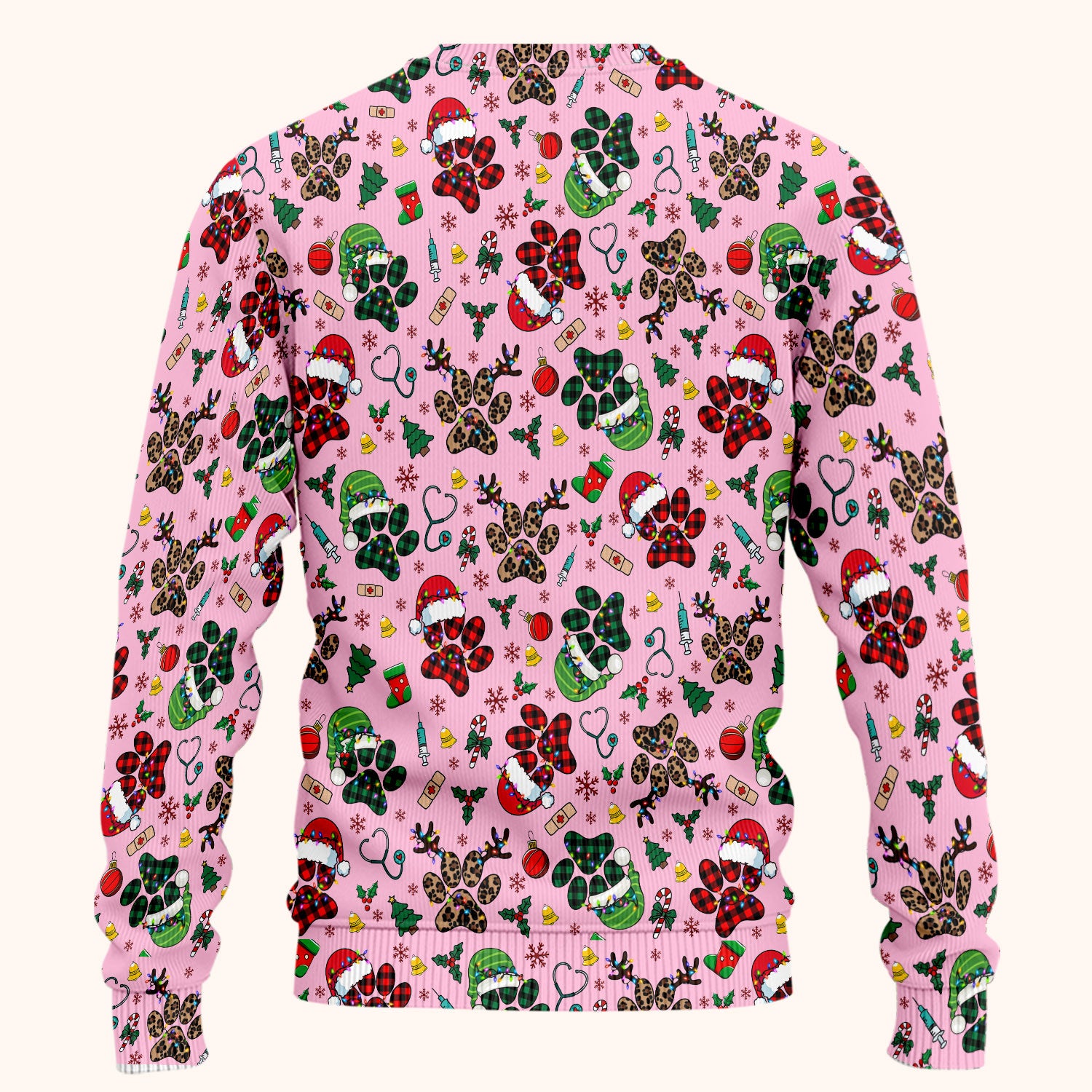 Christmas Paw Print Scrub Set for Nurses - Cute Leopard Holiday Pants and V Neck Top - Funny Pet Medical Uniform Gift