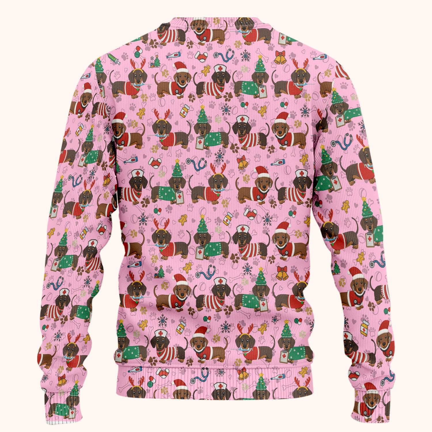 Christmas Dachshund Scrub Set for Nurses - Cute Wiener Dog Scrubs Pants and V Neck Top - Cute Puppy Med Uniform Gift for Women