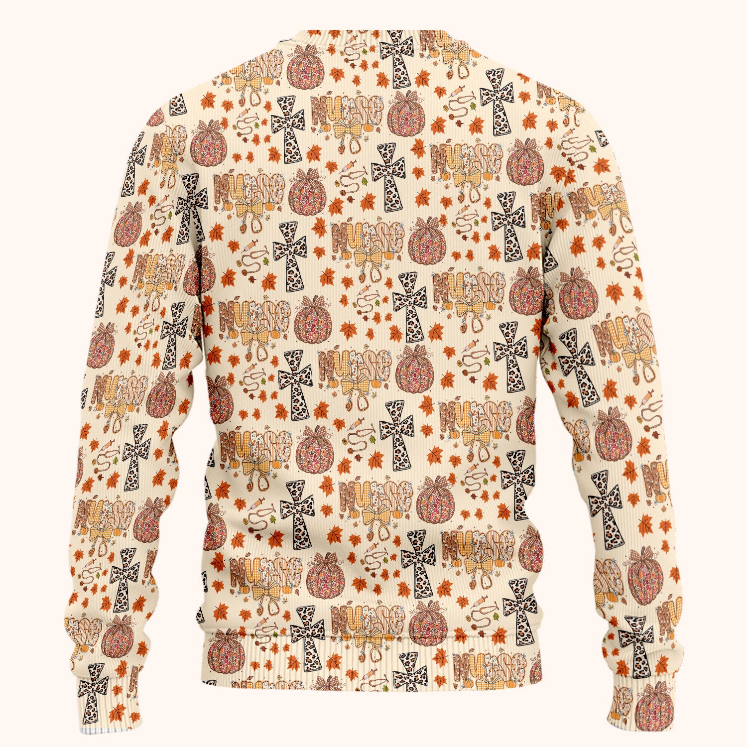 I Will Praise Him In Every Season - Boho Pumpkin Leopard Cross Fall Scrub Sets for Nurse - Thanksgiving Med Uniform for Women