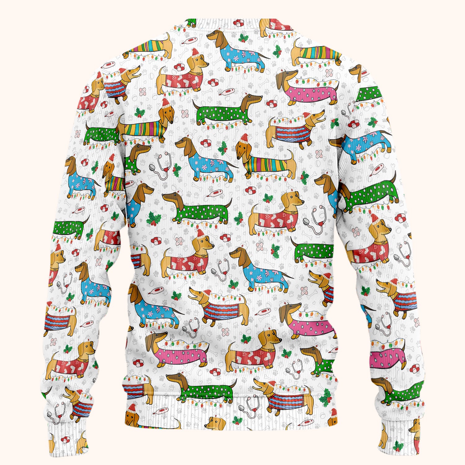 Christmas Scrub Set for Women - Funny Dachshund Scrubs Pants and V Neck Top - Cute Holiday Medical Uniform Gift for RN LPN CNA