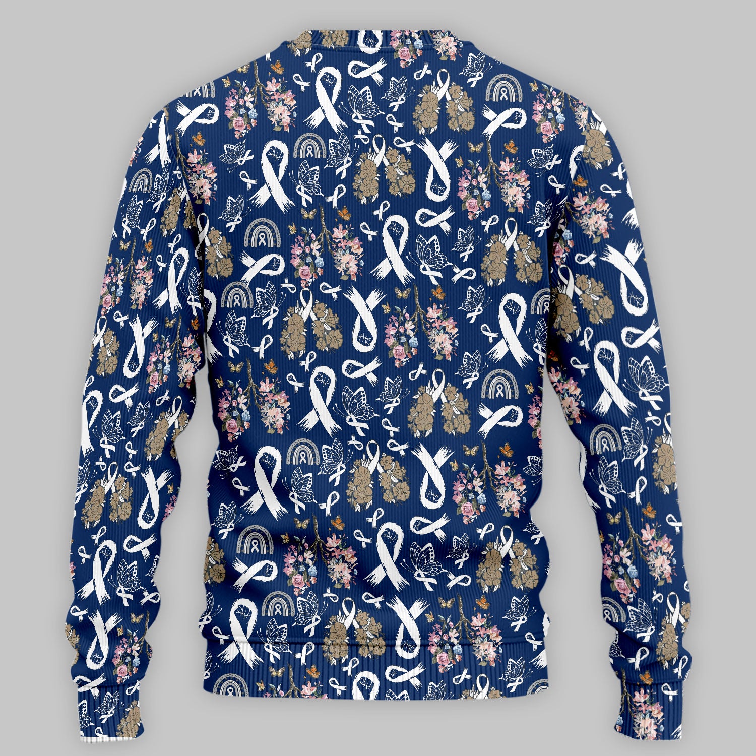 Lung Cancer Awareness Scrub Sets for Women - White Ribbon Butterfly Floral Scrub Pants and V Neck Top - Comfortable Med Uniform for Her