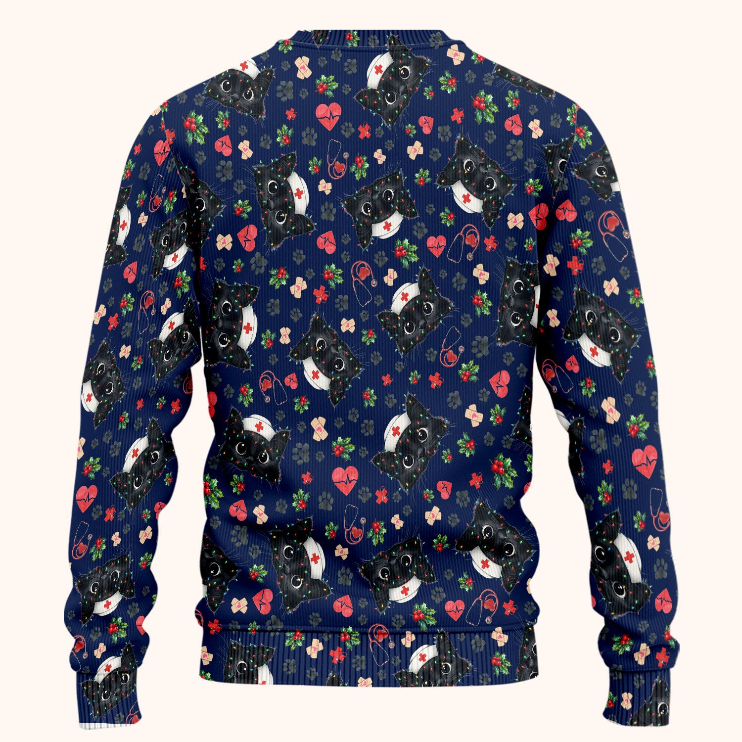 Black Cats Comfortable Scrubs for Nurses - Cute Kittens Christmas Scrubs Pants and V Neck Top - Breathable Med Uniform Gift for Women