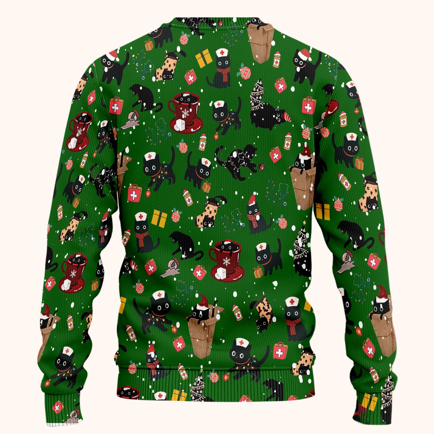 Christmas Cat Scrub Set for Nurse - Funny Black Cats Scrubs Pants and V Neck Top - Cute Holiday Medical Uniform for Women