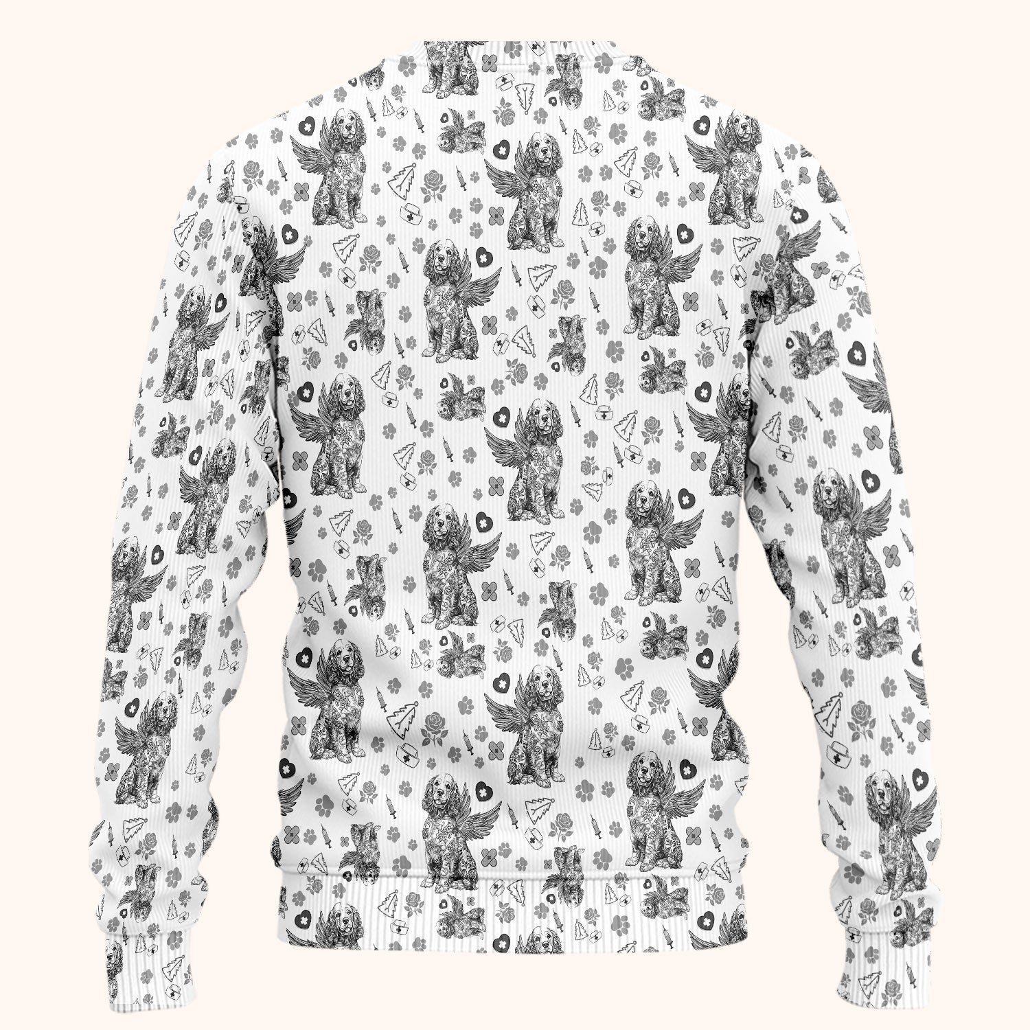 Toile De Jouy Scrub Set for Nurses - Angel Puppy Medical Uniform - Floral Dog in Heaven Gift for Women, Vet Techs, RN CNA LPN