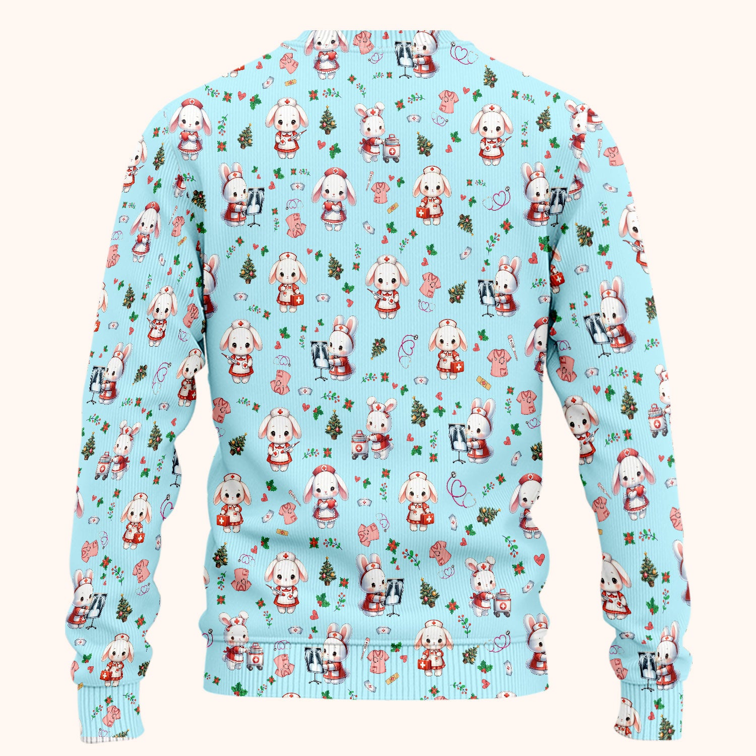 Cute Bunny Scrub Set for Nurse - Adorable Christmas Rabbit Pants and V Neck Top - Funny Holiday Medical Shirt Gift