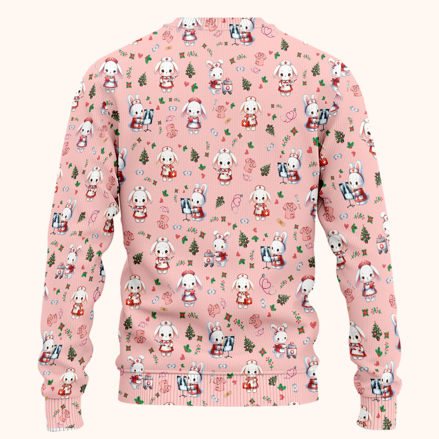 Cute Bunny Scrub Set for Nurse - Adorable Christmas Rabbit Pants and V Neck Top - Funny Holiday Medical Shirt Gift