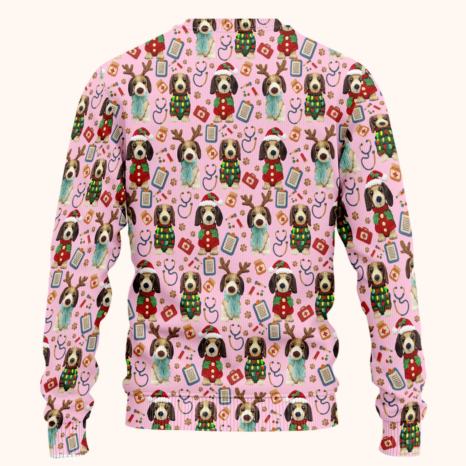 Christmas Wiener Dog Scrubs Set for Women - Cute Dachshund Christmas Scrub Pants and V Neck Top - Puppy Lover Medical Uniform Gift