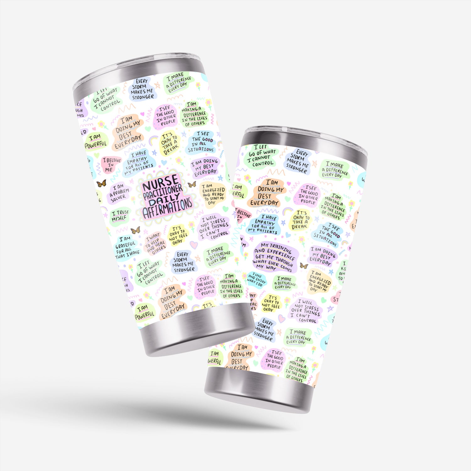 Personalized Nurse Affirmation Tumbler - Colorful Motivational Quotes Design - Thoughtful Gift for RN LPN CNA Women