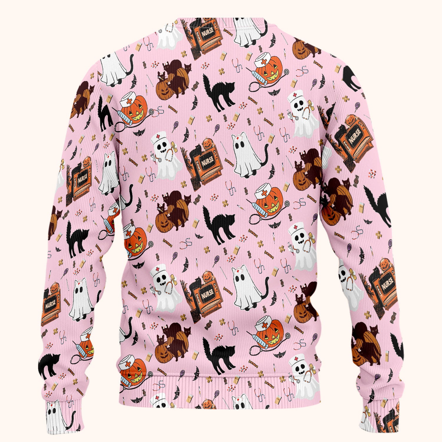 Halloween Scrub Set for Nurse - Cute Pumpkin Ghost Cat Medical Pants and V Neck Top - Spooky Uniform for Women RN CNA LPN