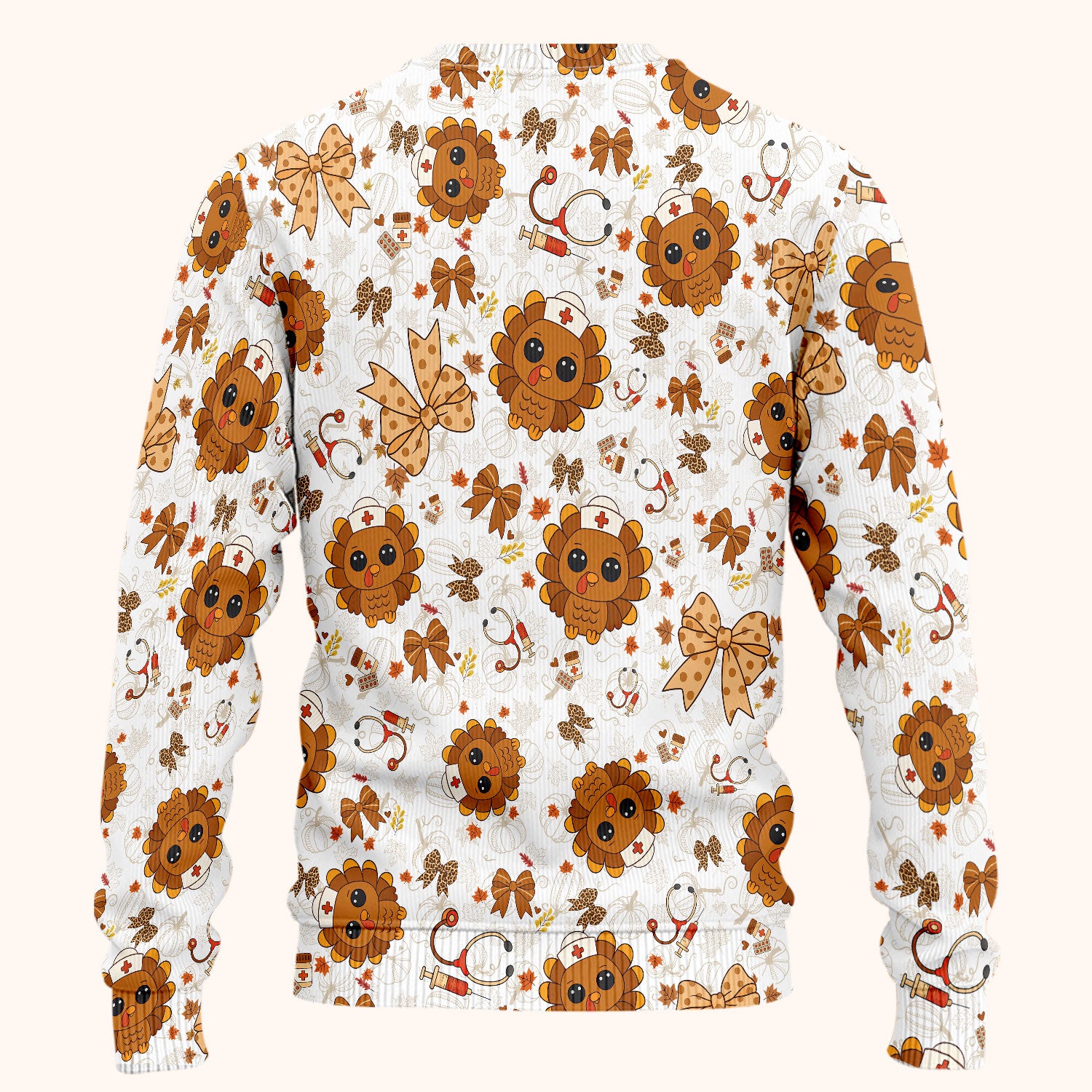 Thanksgiving Turkey Nurse Scrub Set for Women - Cute Fall Leaves and Bow Scrub Pants and V Neck Top - Autumn Medical Uniform