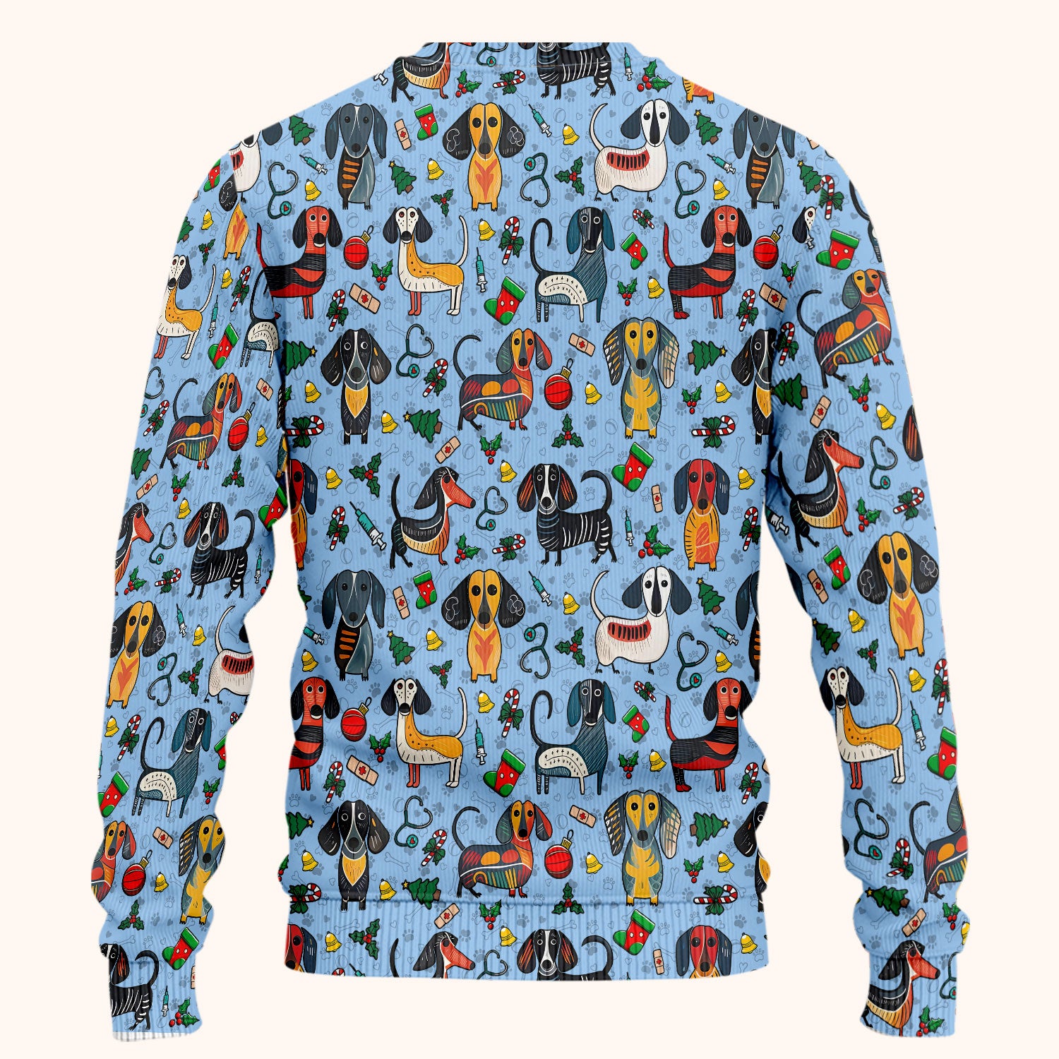 Christmas Wiener Dog Scrub Set - Funny Sausage Dog Pants and V Neck Top - Holiday Medical Uniform