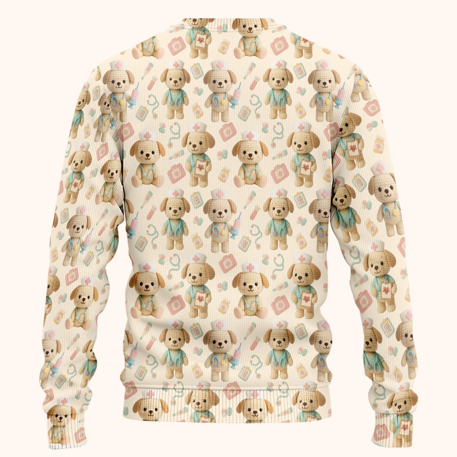 Cute Labrador Scrub Set for Nurse - Pastel Crochet Dog Scrubs Pants and V Neck Top - Adorable Puppy Med Uniform Gift for Women