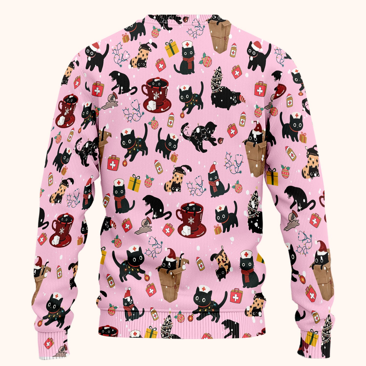 Funny Cat Scrub Sets for Women - Christmas Black Cats Pants and V Neck Top - Breathable Fabrics Nursing Uniform