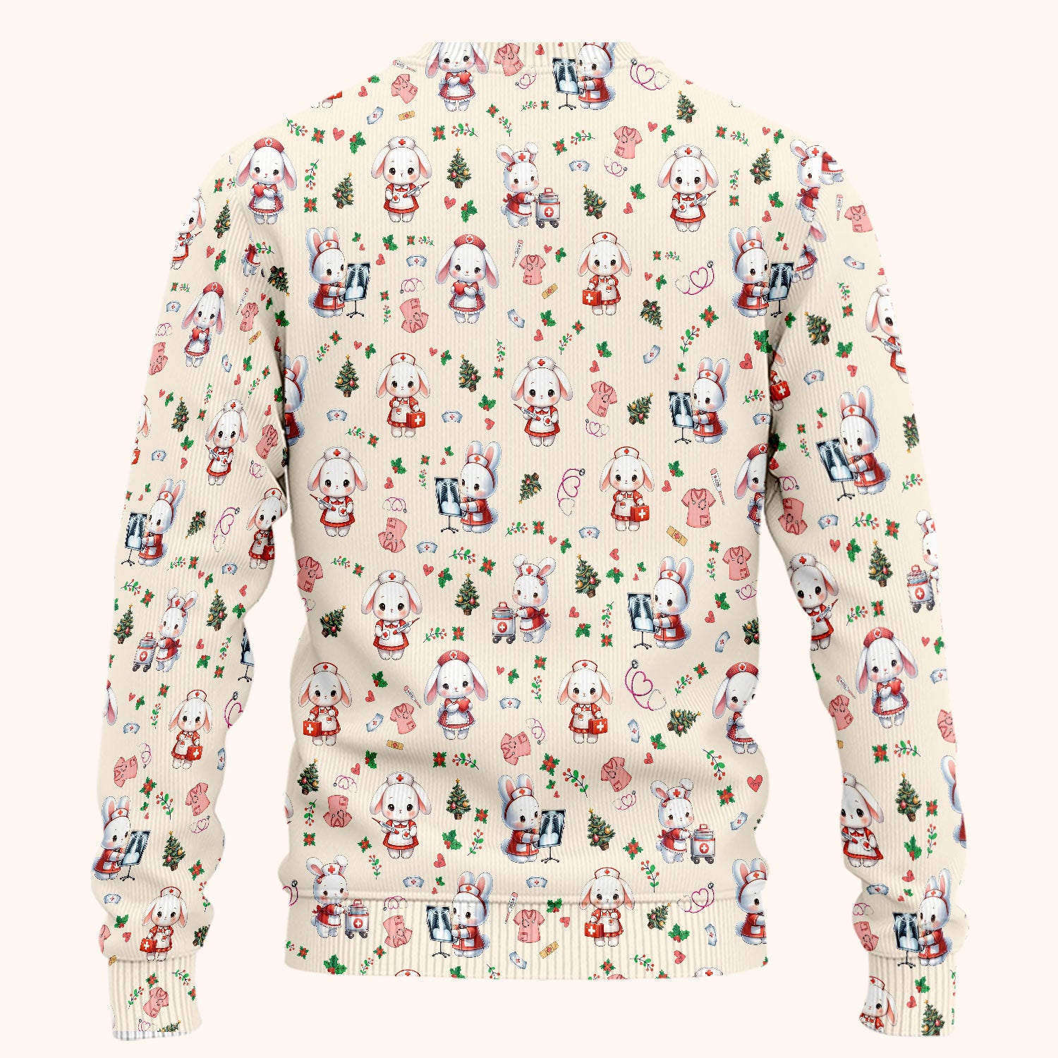 Cute Bunny Scrub Set for Nurse - Adorable Christmas Rabbit Pants and V Neck Top - Funny Holiday Medical Shirt Gift