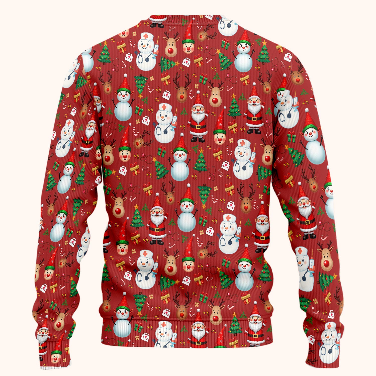 Christmas Nurse Scrub Set - Cute Snowman Santa Reindeer Pattern Medical Uniform - Festive Holiday Scrubs Pants and V Neck Top