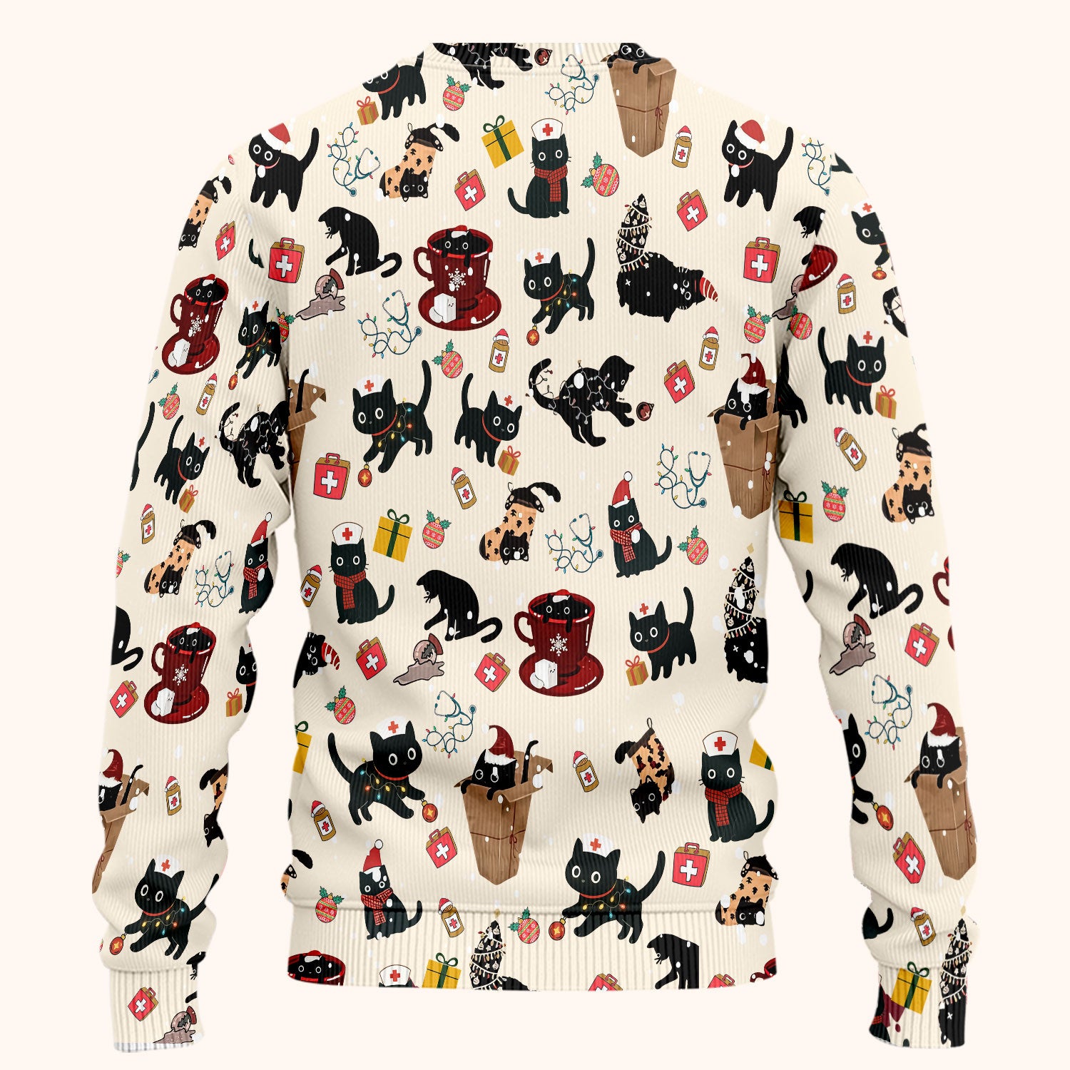 Funny Cat Scrub Sets for Women - Christmas Black Cats Pants and V Neck Top - Breathable Fabrics Nursing Uniform