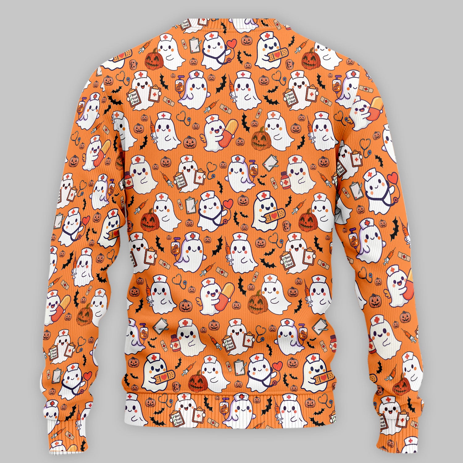 Women's Scrub Sets Halloween Gift - Comfortable Scrubs for Nurses - Pumpkin Ghost Scrub Pants and V Neck Top