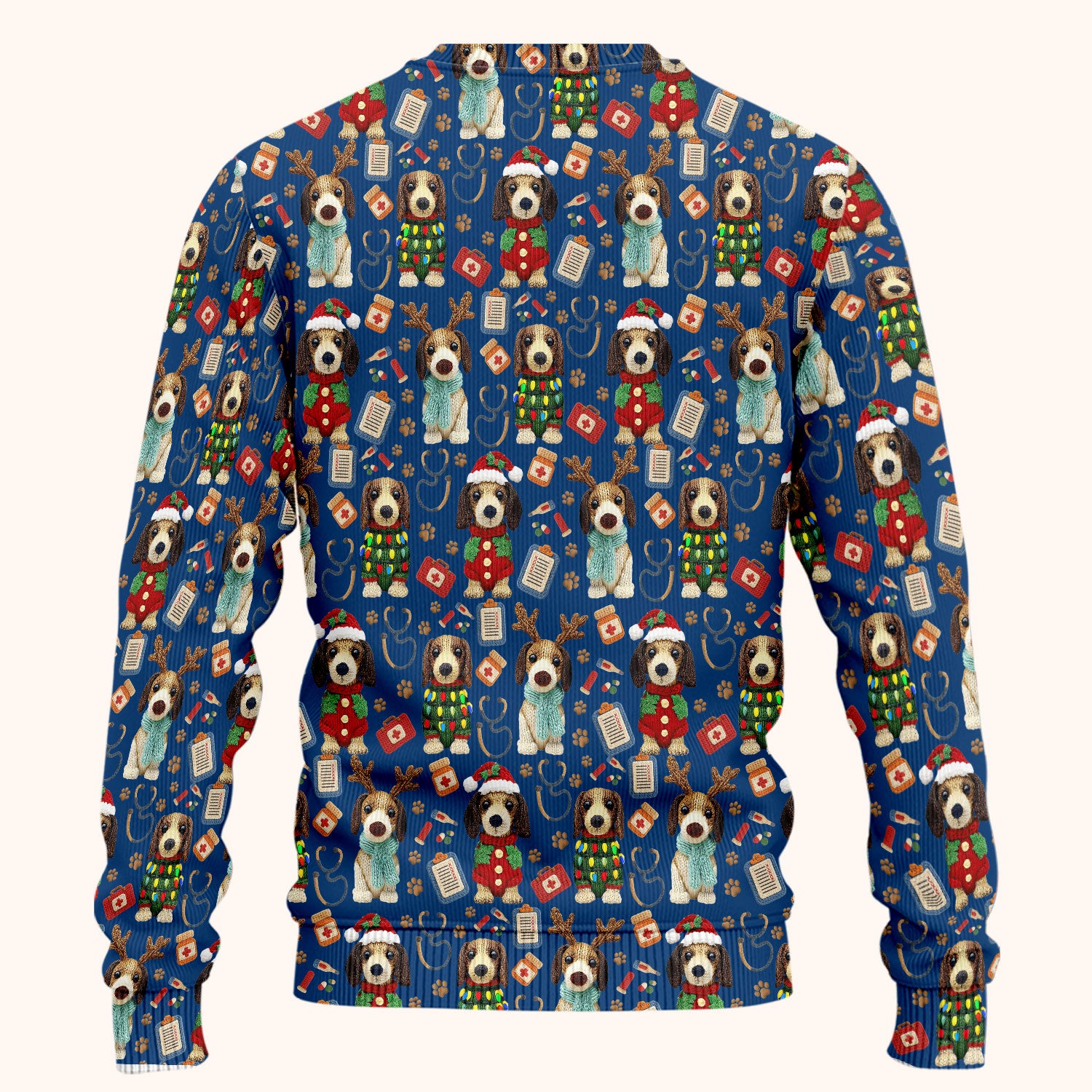 Christmas Wiener Dog Scrubs Set for Women - Cute Dachshund Christmas Scrub Pants and V Neck Top - Puppy Lover Medical Uniform Gift