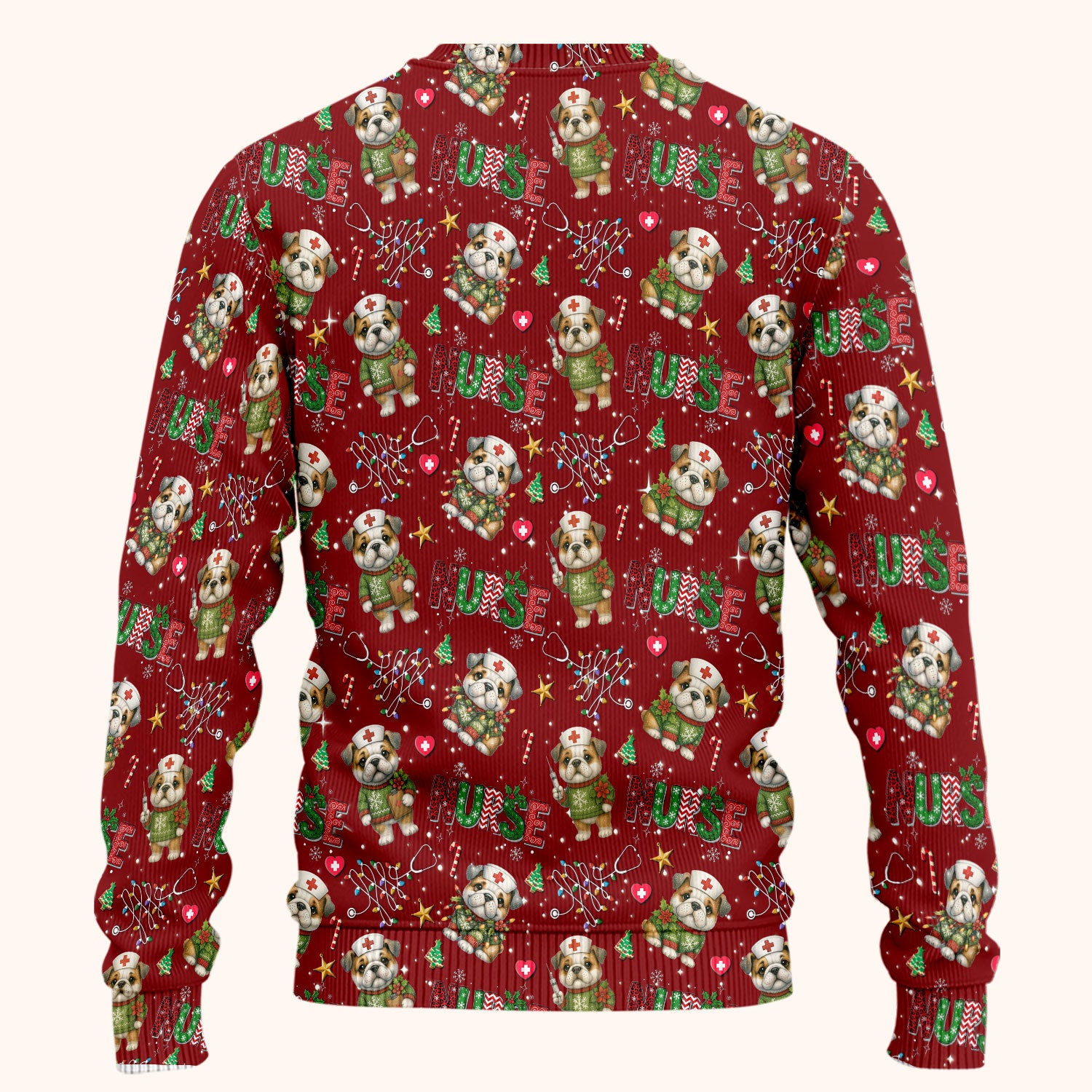 Bulldog Christmas Nurse Scrub Set - Funny Dog Scrubs Pants and V Neck Top - Cute Holiday Medical Uniform