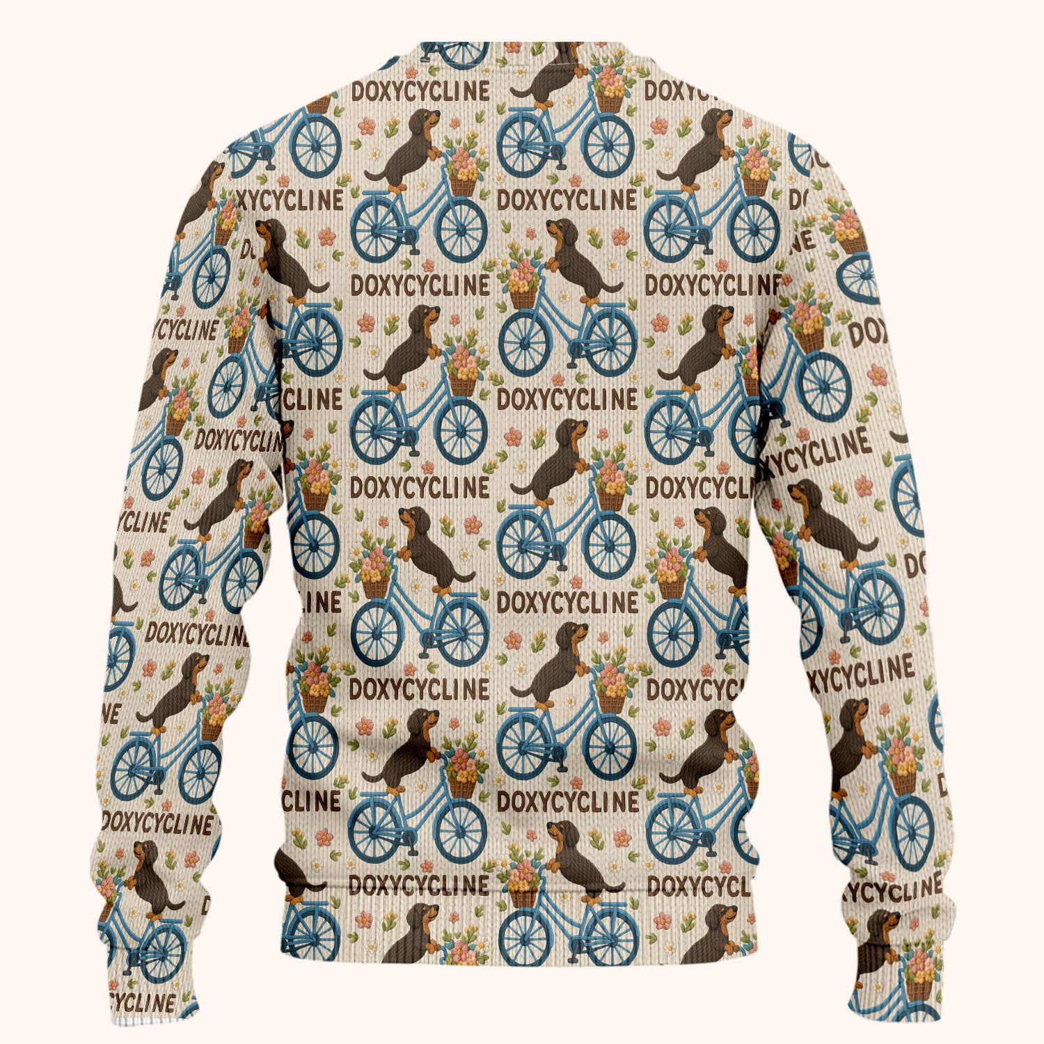 Doxycycline Pharmacy Pun Scrub Set - Dachshund on Bicycle Pharmacists Scrubs Pants and V Neck Top - Veterinary Technicians Gift