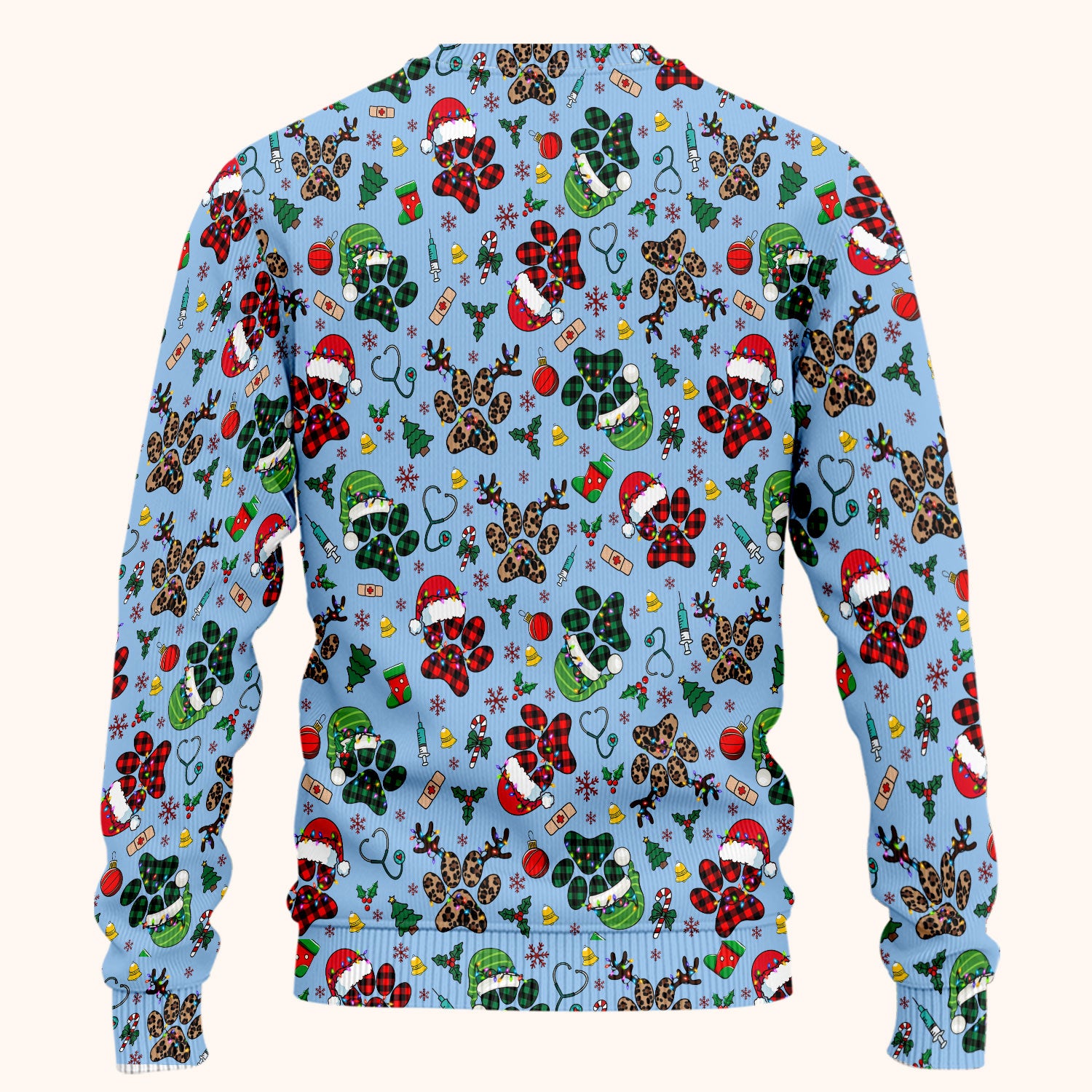 Christmas Paw Print Scrub Set for Nurses - Cute Leopard Holiday Pants and V Neck Top - Funny Pet Medical Uniform Gift