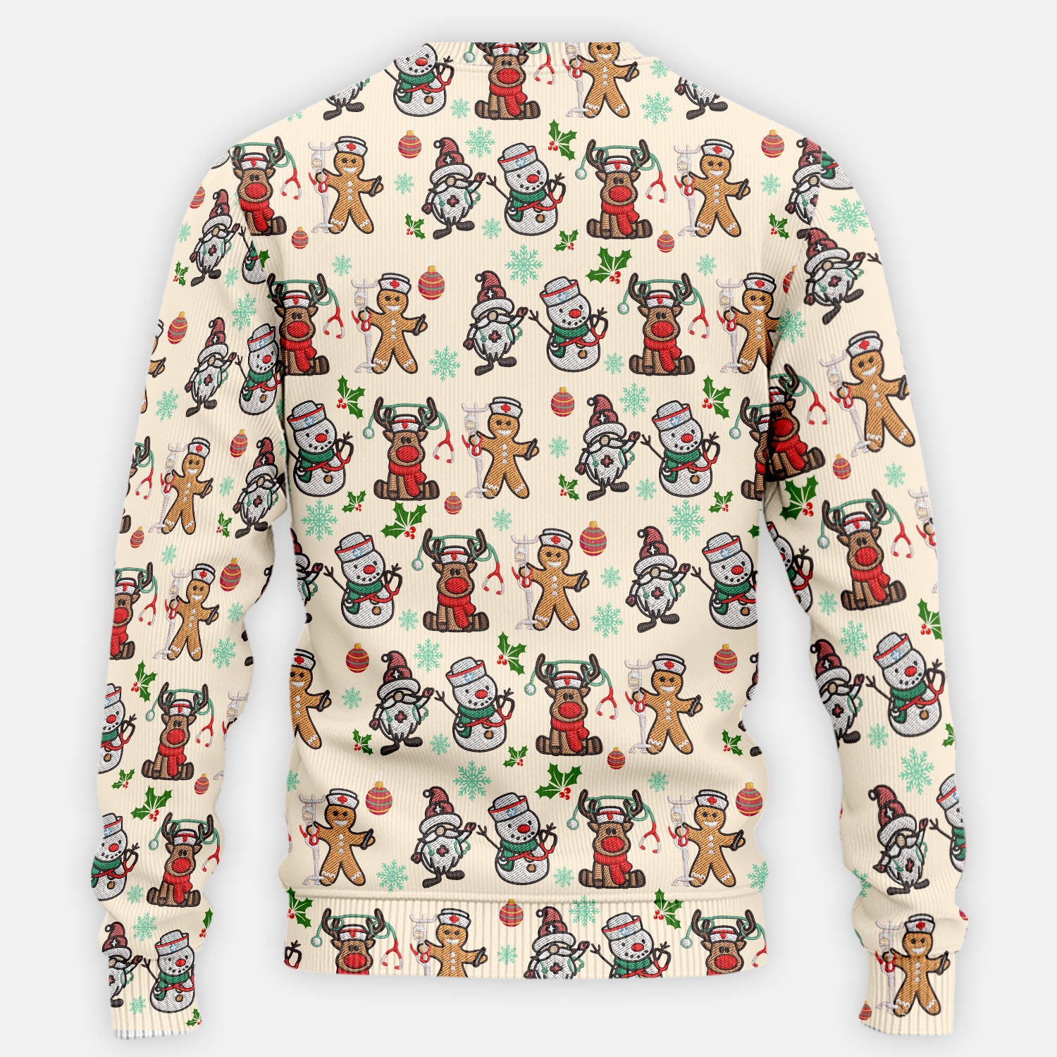 Christmas Gingerbread Scrubs Set for Women - Comfortable Scrubs for Nurses - Reindeer Santa Pants and V Neck Top