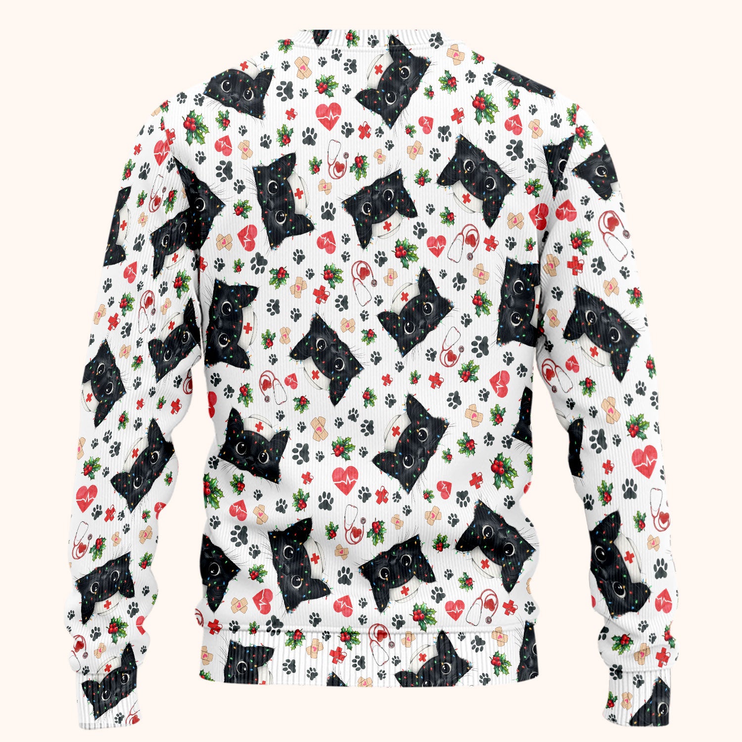 Black Cats Comfortable Scrubs for Nurses - Cute Kittens Christmas Scrubs Pants and V Neck Top - Breathable Med Uniform Gift for Women