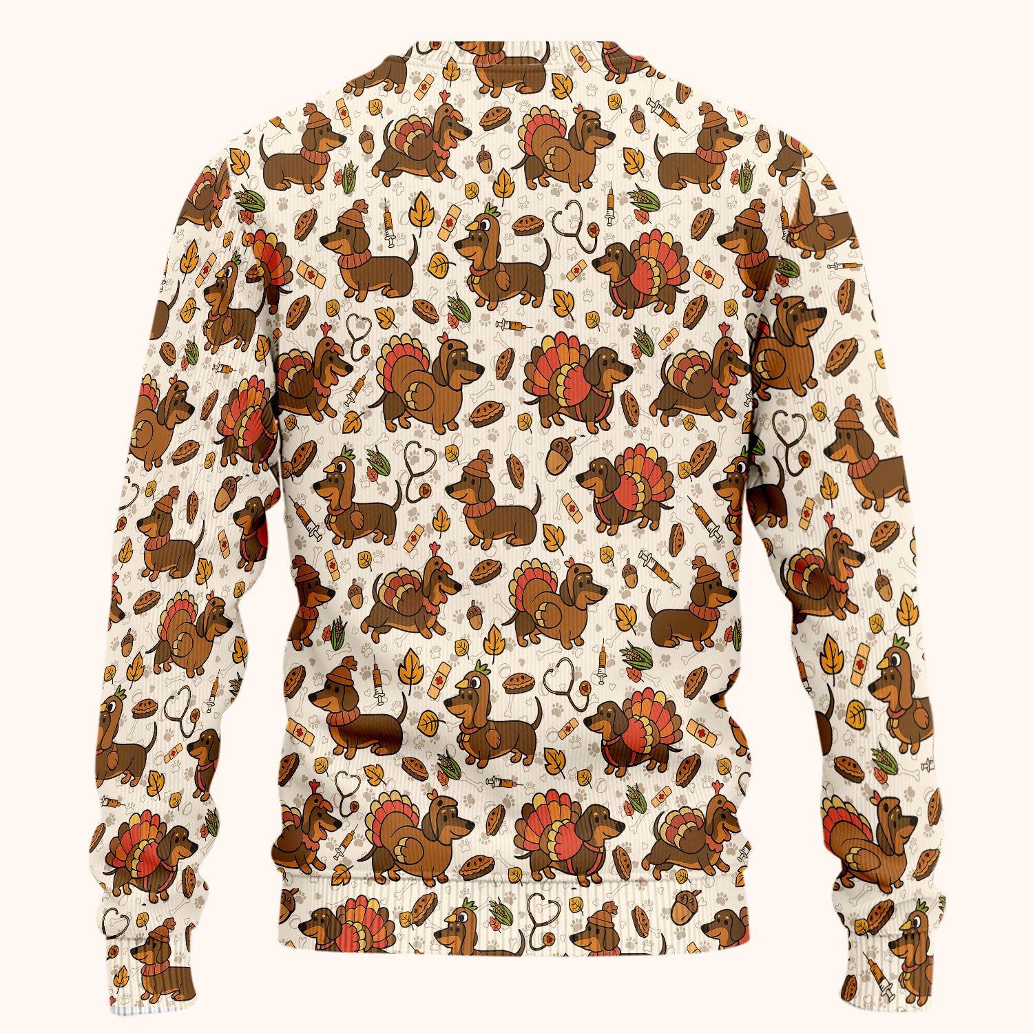 Thanksgiving Wiener Dog Scrub Set - Funny Dachshund Turkey Scrubs Pants and V Neck Top - Fall Winter Gift for Women