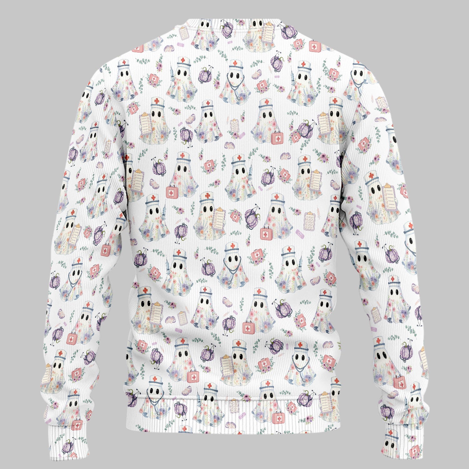 Ghost Nurse Medical Uniform - Cute Boo Halloween Scrub Set - Purple Pumpkin Scrub Pants - Funny Halloween Sweatshirts