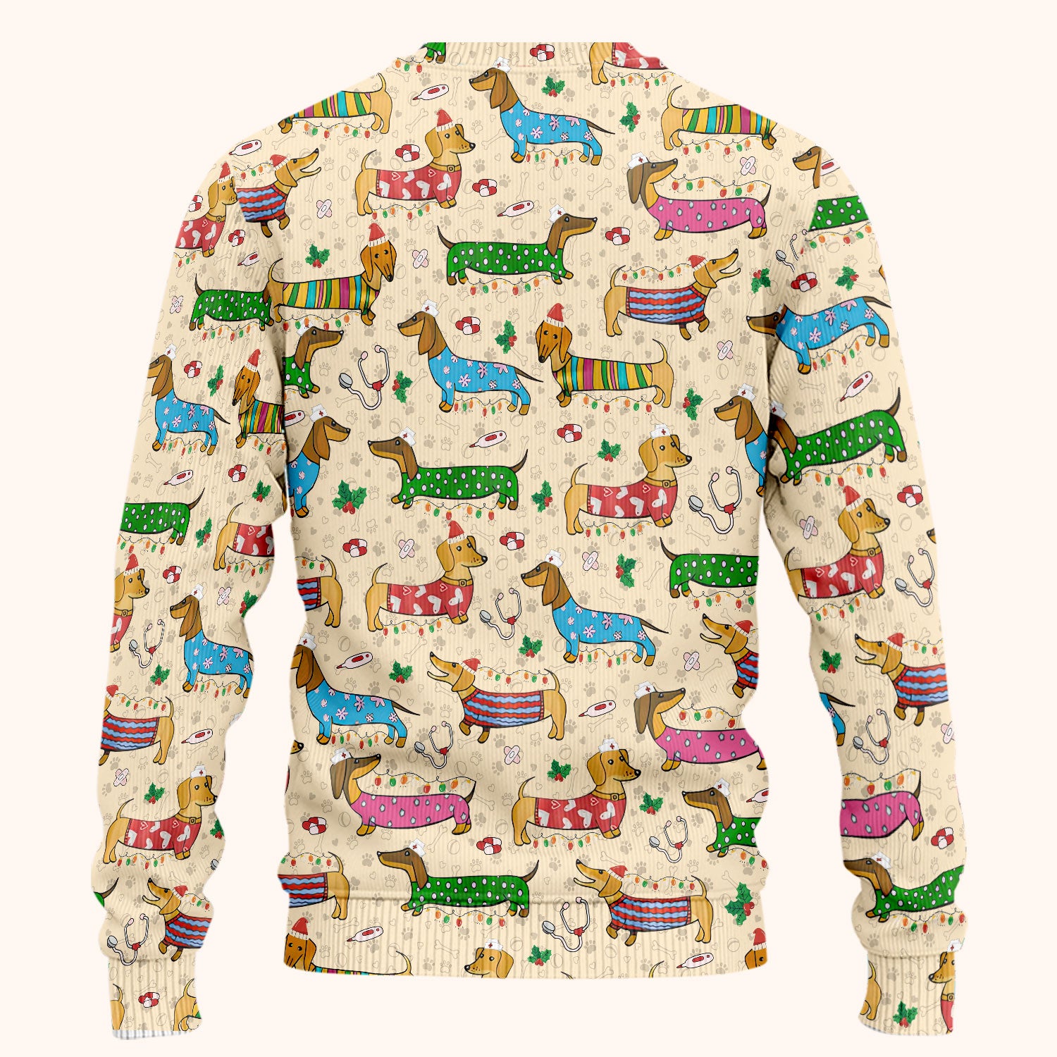 Christmas Dachshund Scrub Set for Nurses - Cute Wiener Dog in Holiday Outfit - Funny Medical Uniform Gift for Women RN LPN CNA