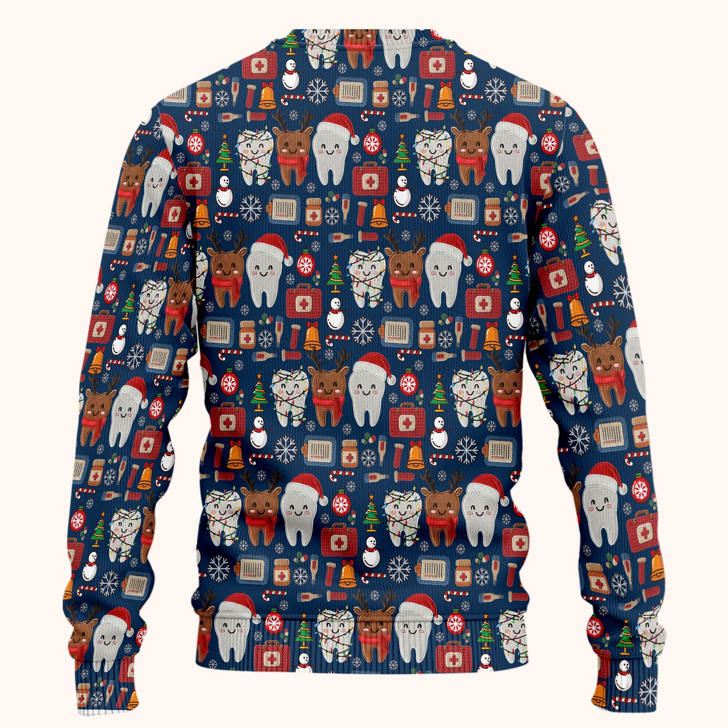Christmas Dental Scrub Set - Cute Santa & Reindeer Tooth Pants and V Neck Top - Funny Gift for Dentists, Hygienists, Nurses