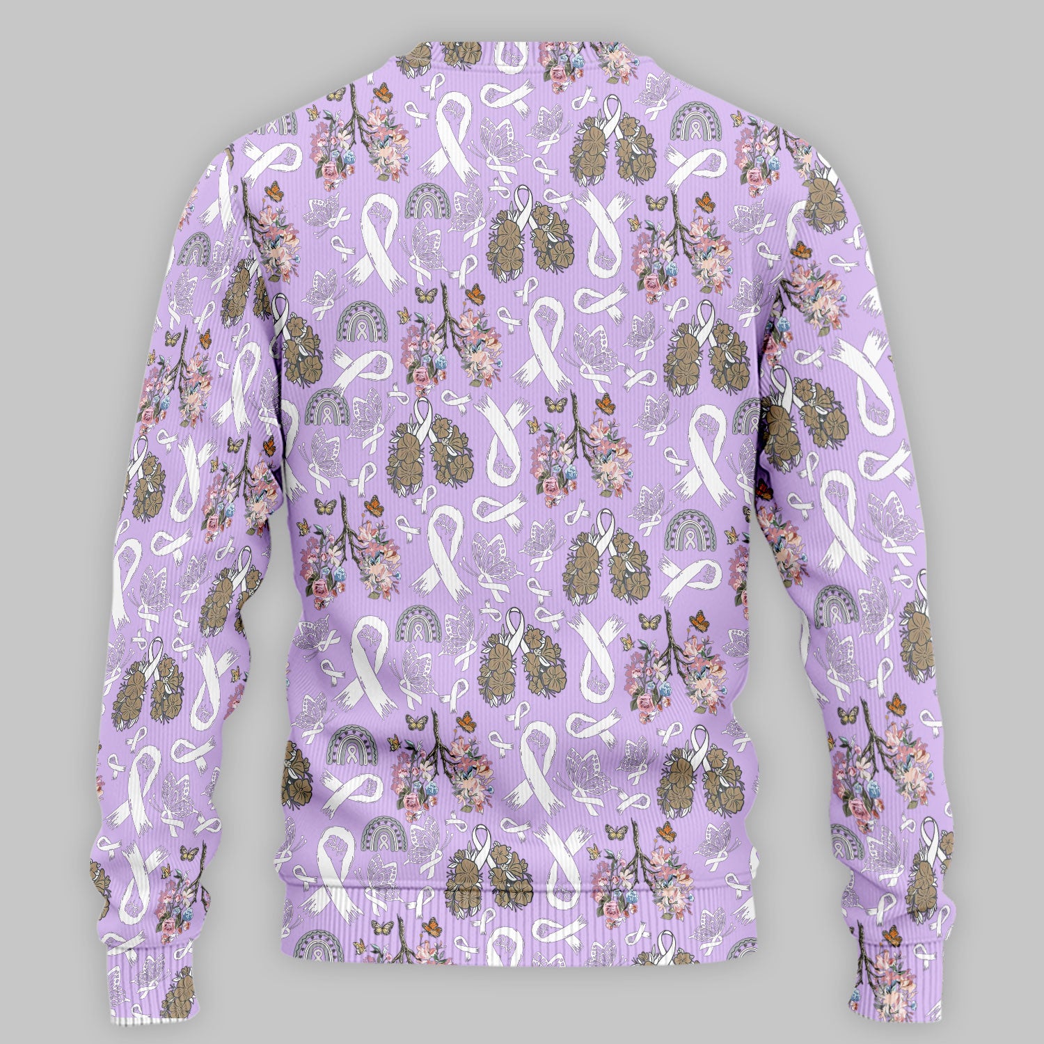 Lung Cancer Awareness Scrub Sets for Women - White Ribbon Butterfly Floral Scrub Pants and V Neck Top - Comfortable Med Uniform for Her