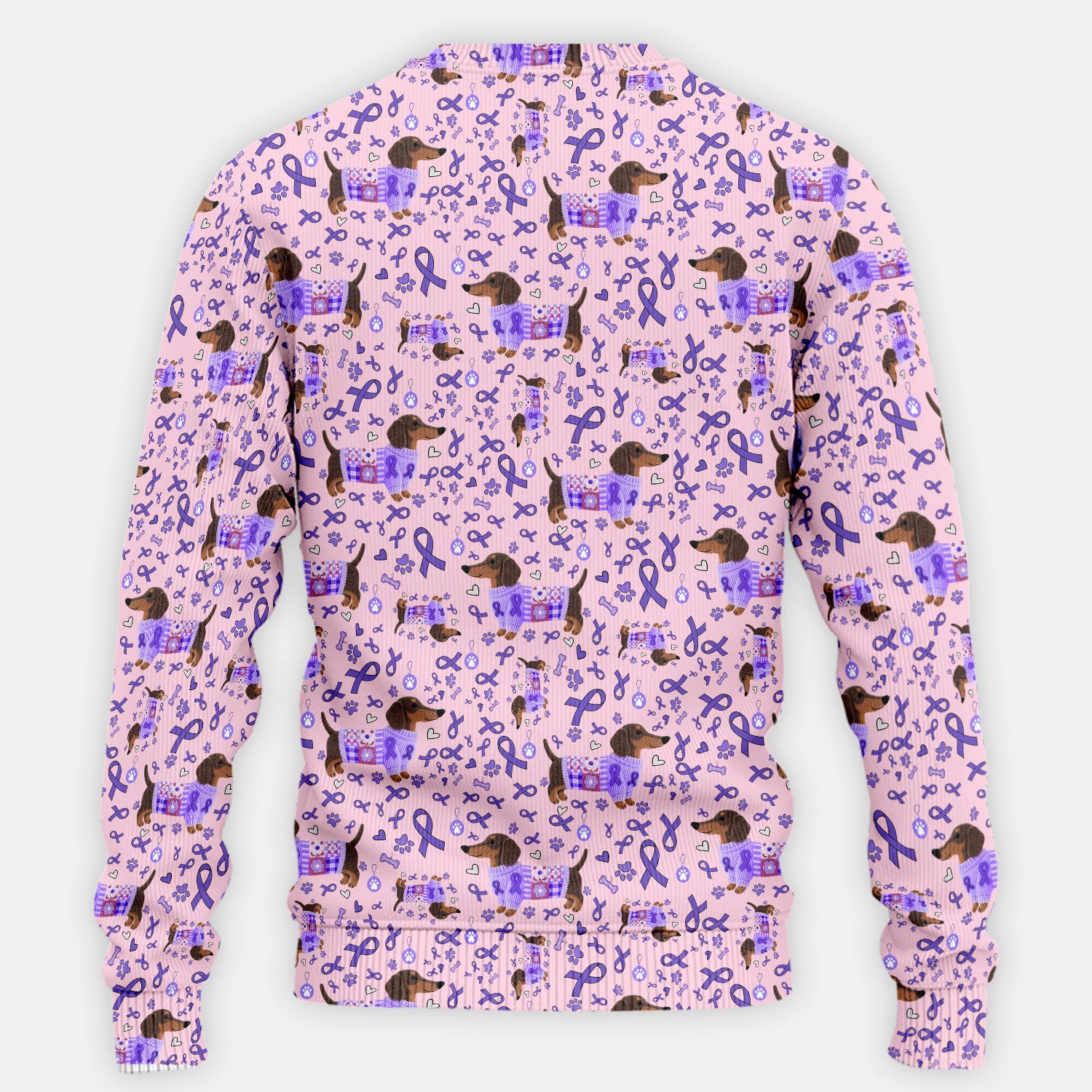 Purple Ribbon Dachshund Scrub Sets - Cute Awareness Dog Paw Prints Scrub Pants and V Neck Top - Support Lupus Cancer Med Uniform
