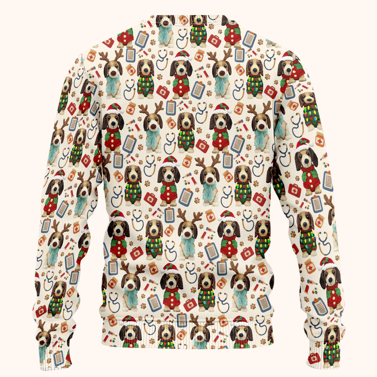 Christmas Wiener Dog Scrubs Set for Women - Cute Dachshund Christmas Scrub Pants and V Neck Top - Puppy Lover Medical Uniform Gift