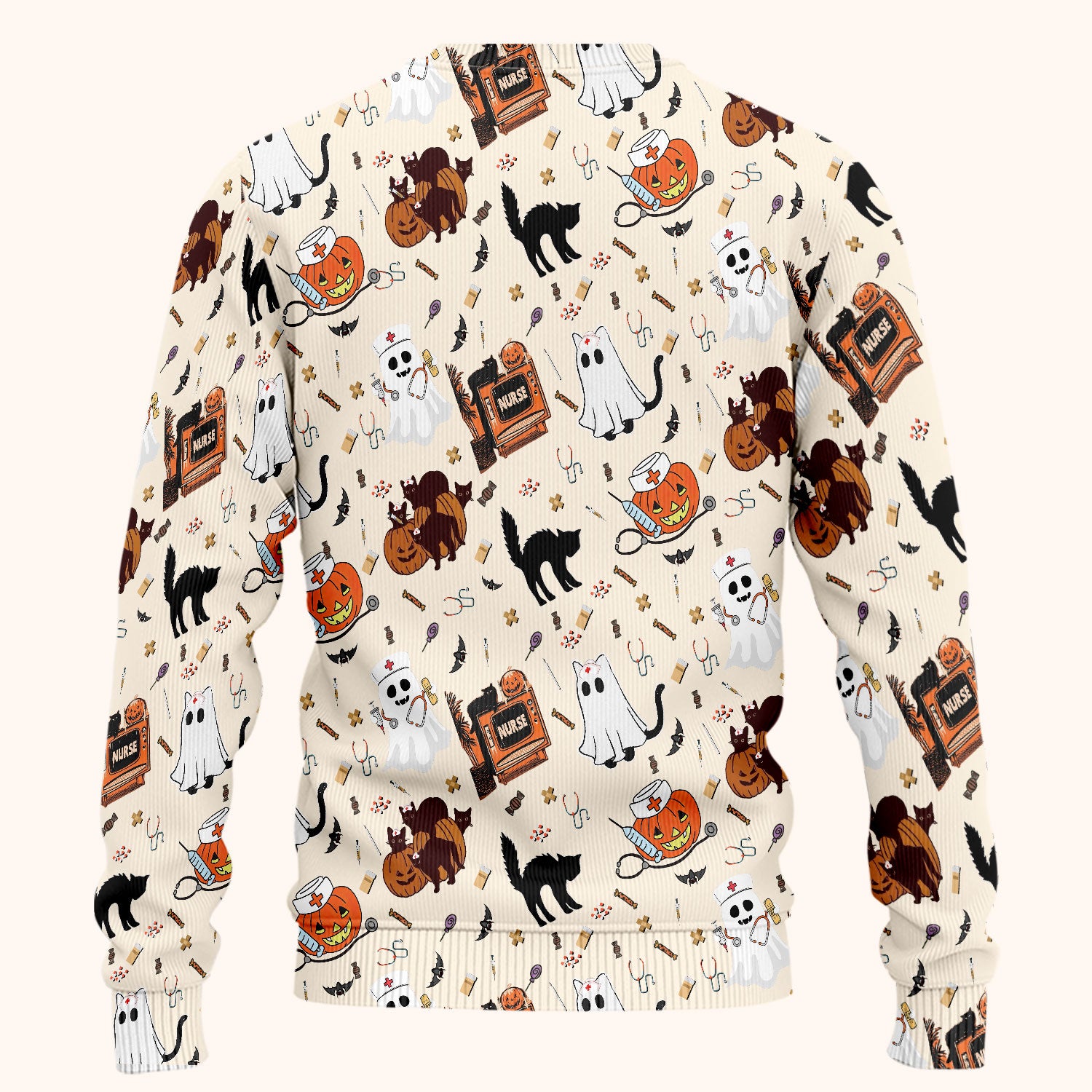 Halloween Scrub Set for Nurse - Cute Pumpkin Ghost Cat Medical Pants and V Neck Top - Spooky Uniform for Women RN CNA LPN