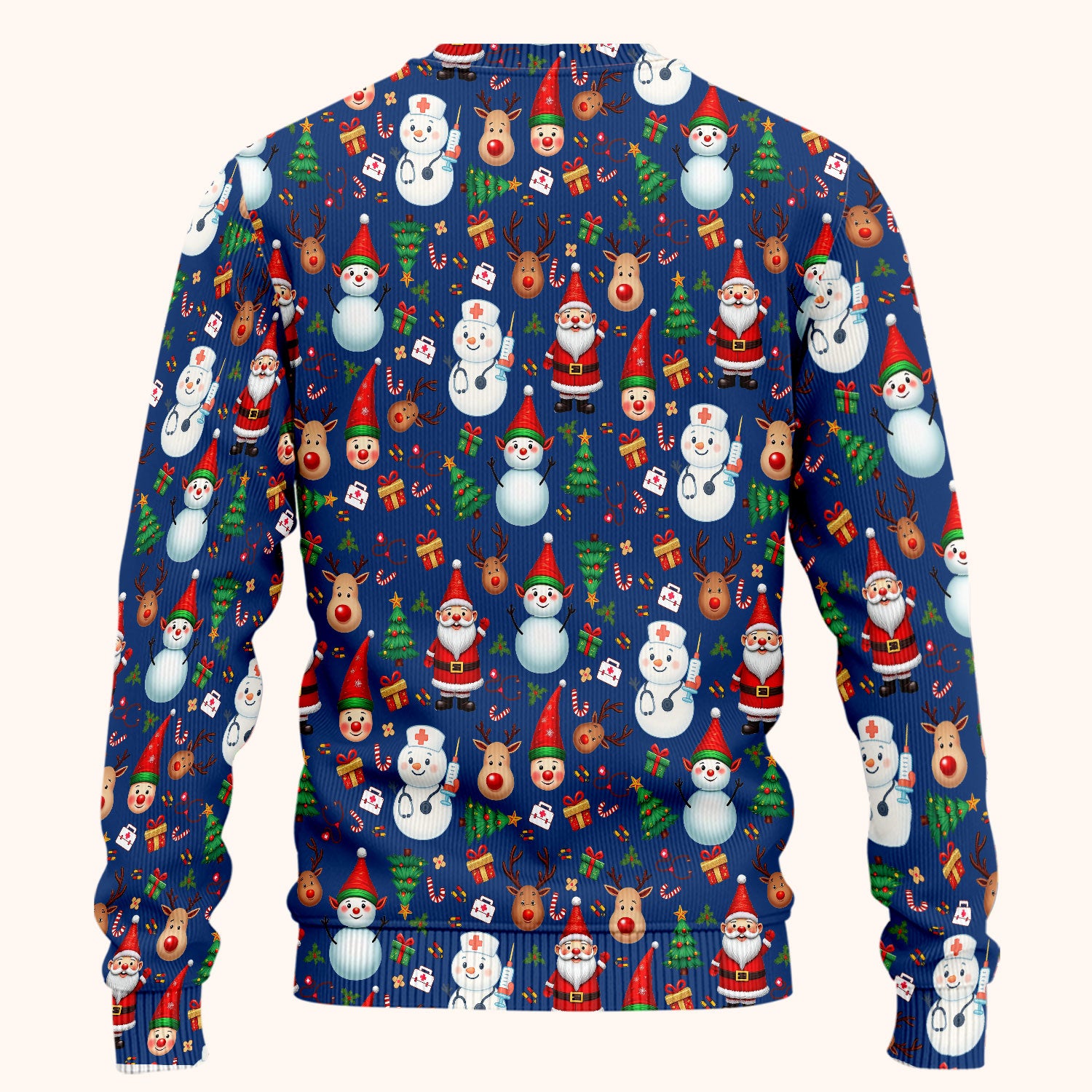 Christmas Nurse Scrub Set - Cute Snowman Santa Reindeer Pattern Medical Uniform - Festive Holiday Scrubs Pants and V Neck Top