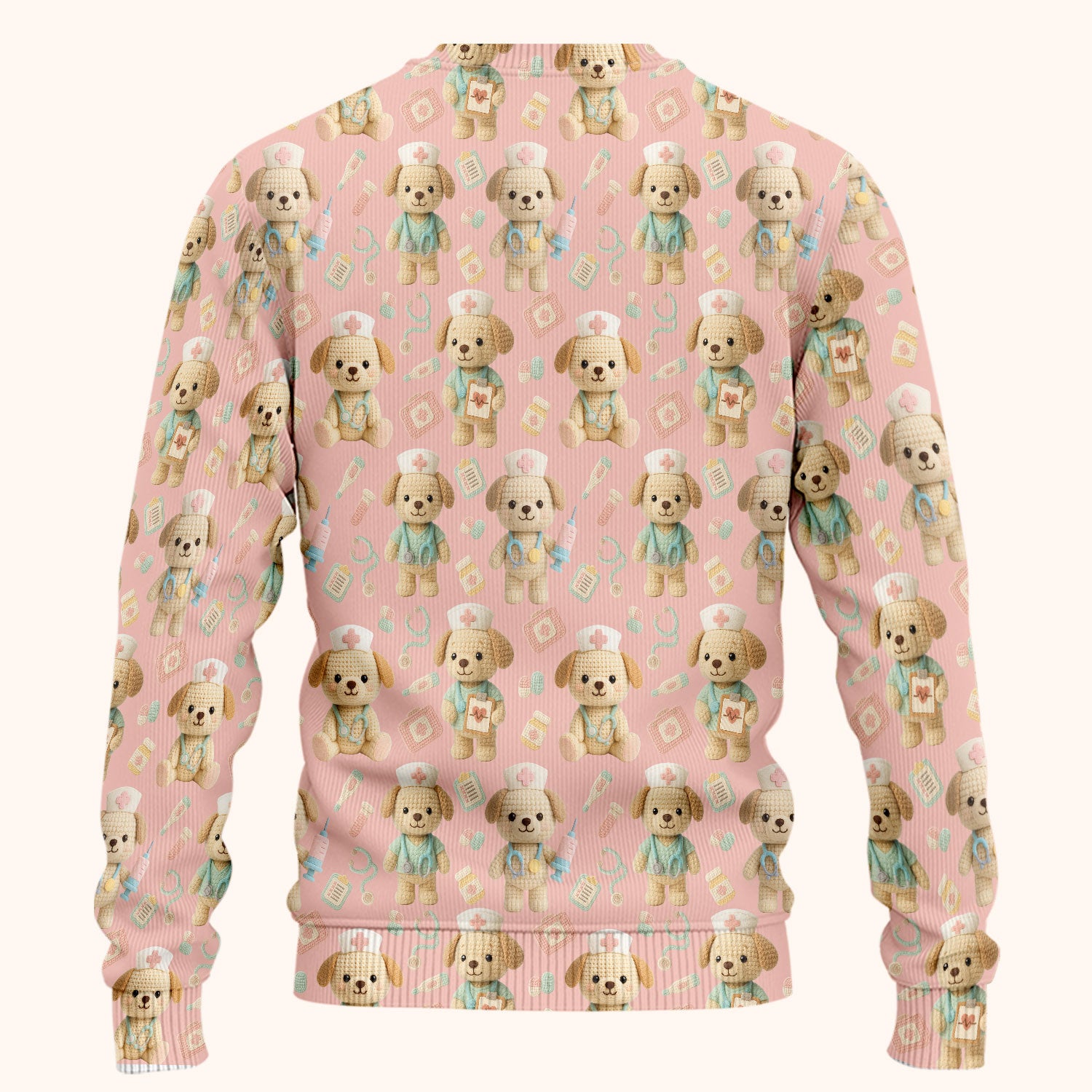 Cute Labrador Scrub Set for Nurse - Pastel Crochet Dog Scrubs Pants and V Neck Top - Adorable Puppy Med Uniform Gift for Women